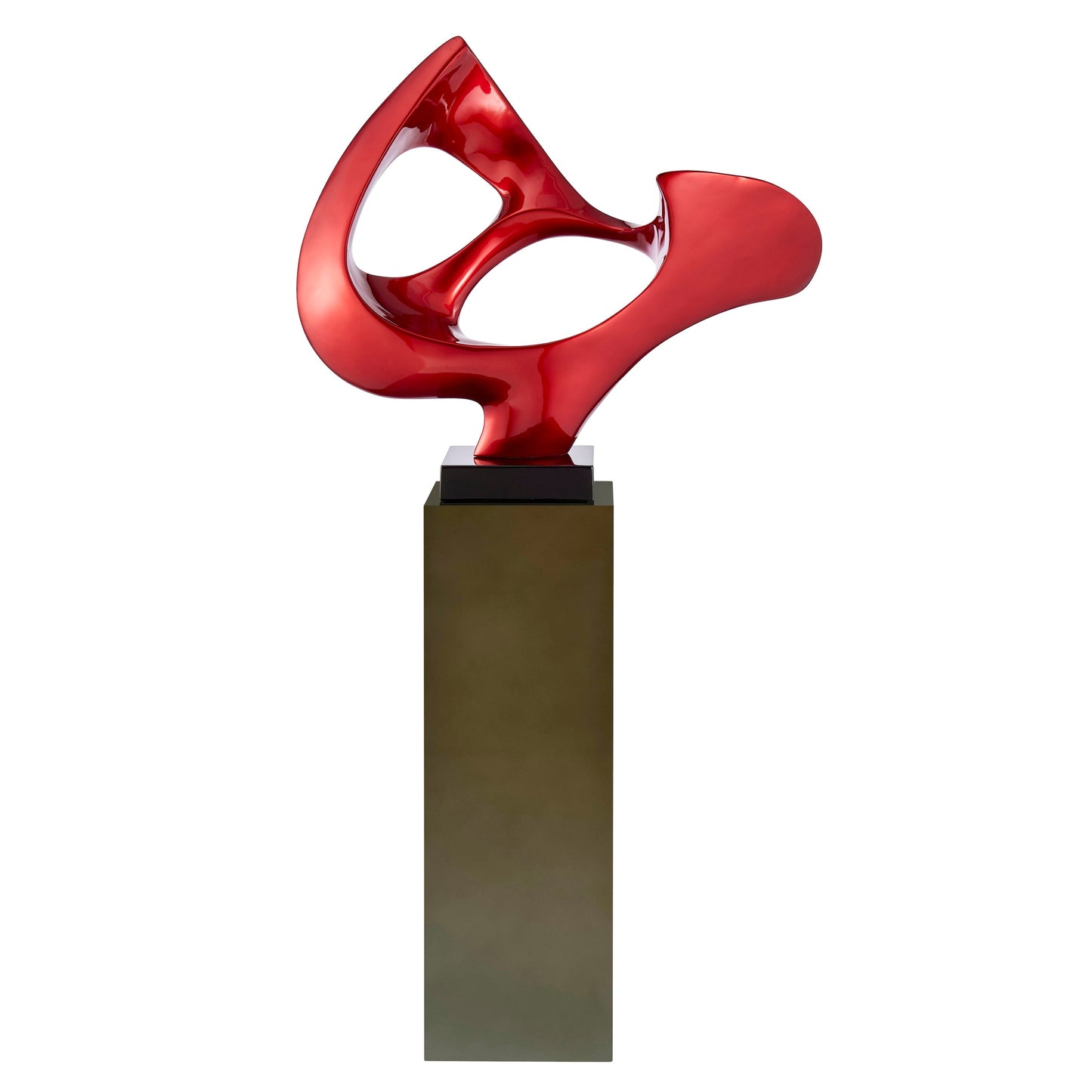 Abstract Mask 54" Tall Floor Sculpture // Metallic Red With Gray Stand - Disselt Designs