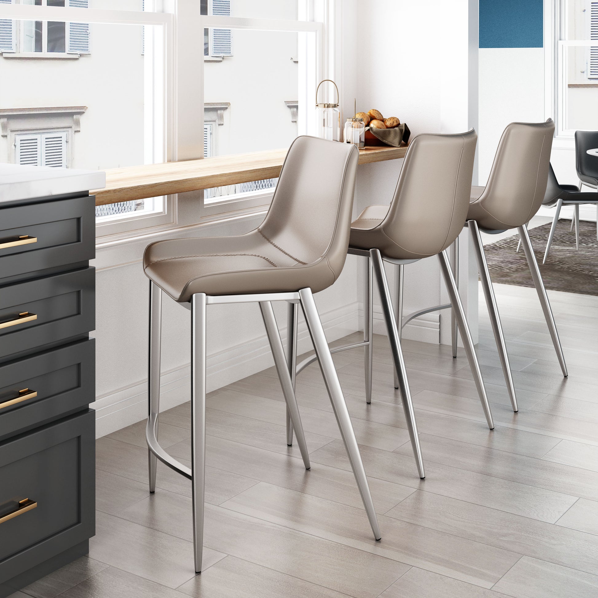 Magnus Counter Stool (Set of 2) Brown & Silver - Disselt Designs