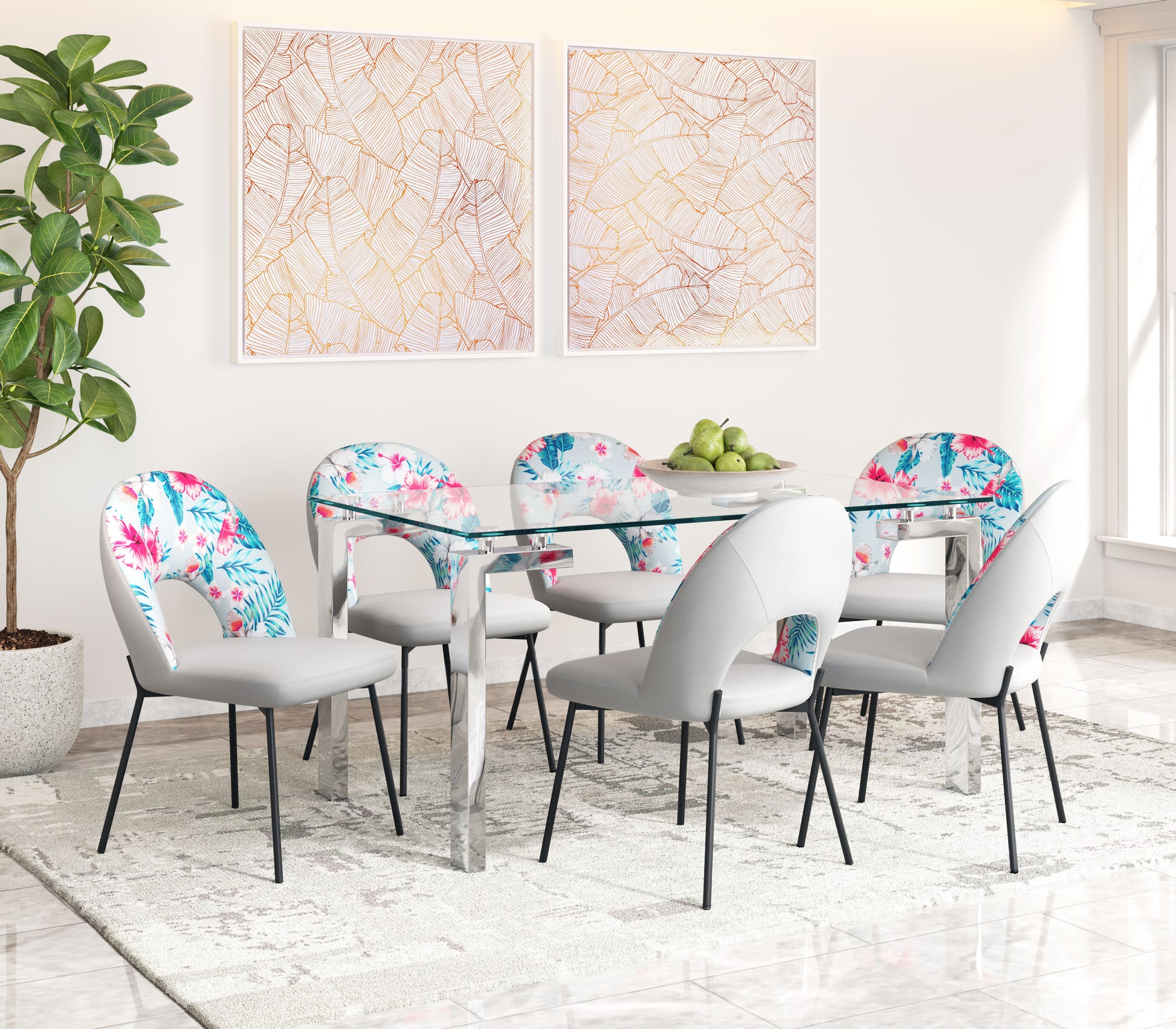 Torrey Dining Chair (Set of 2) Multicolor Print & Gray - Disselt Designs