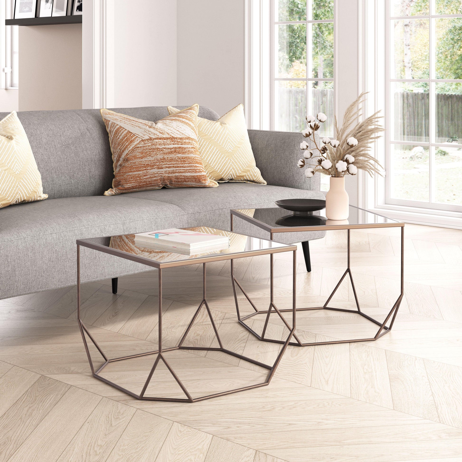 Arzon Coffee Table Set (2-Piece) Bronze - Disselt Designs