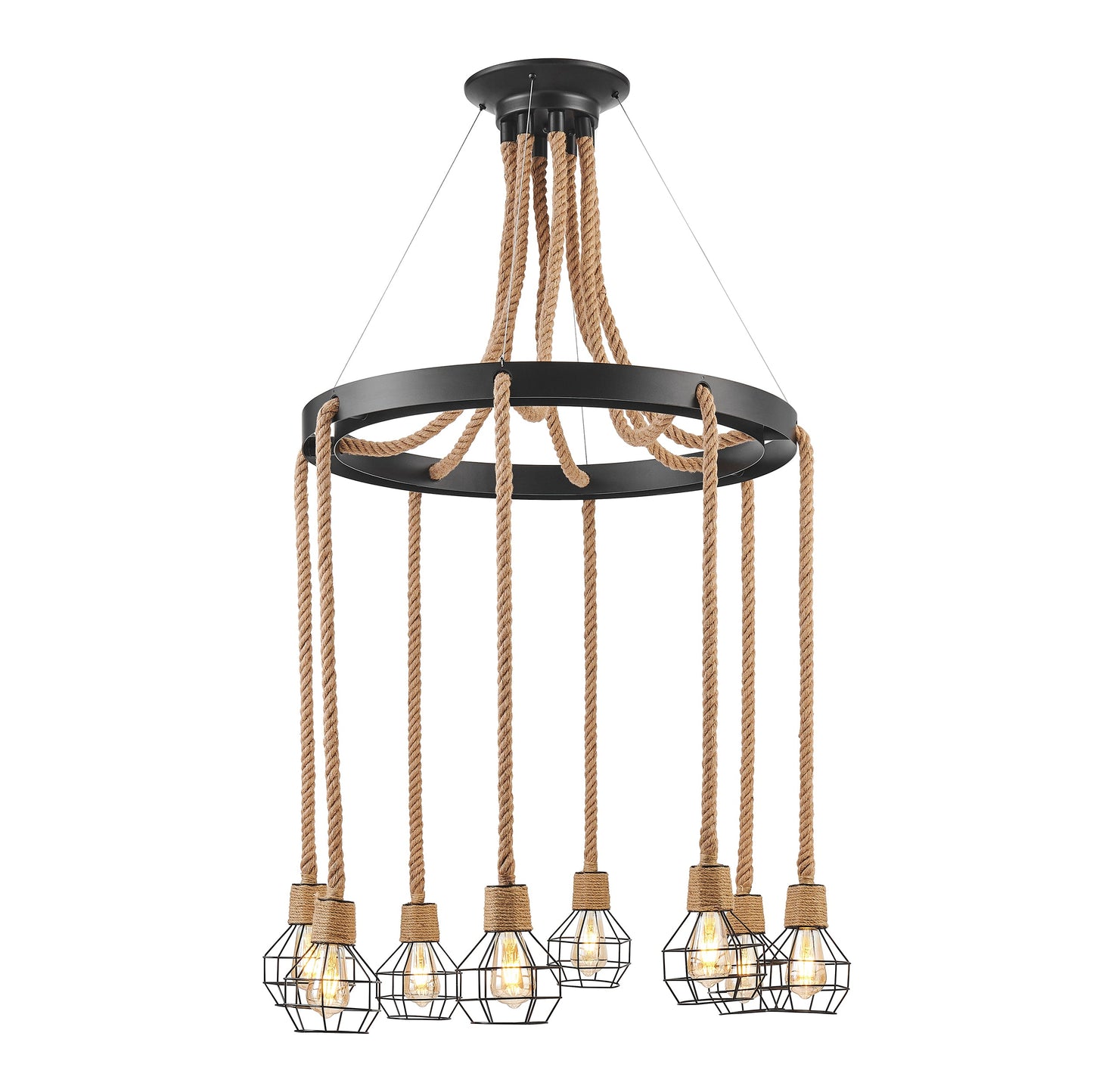 Steel and Ropes 8 Light Chandelier // Black - Disselt Designs