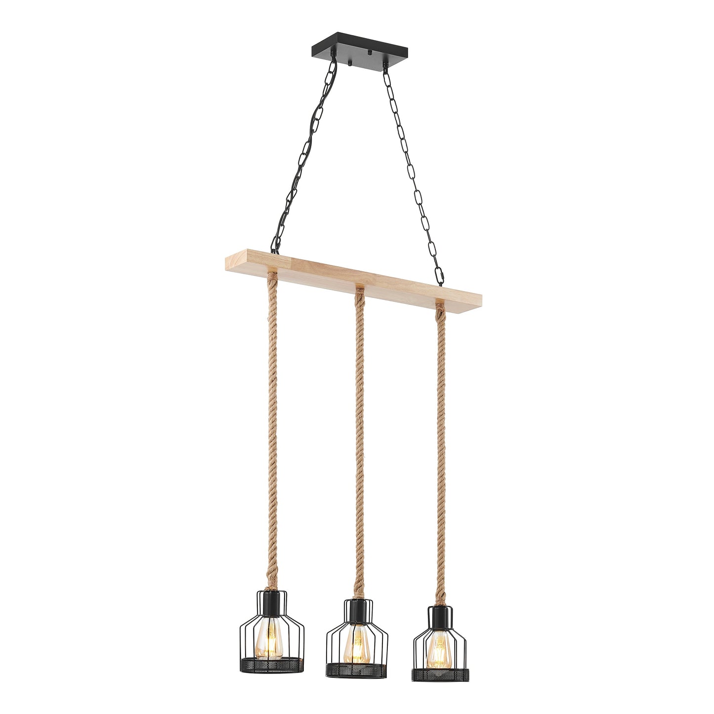 Wood and Ropes 3 Light Chandelier // Black - Disselt Designs