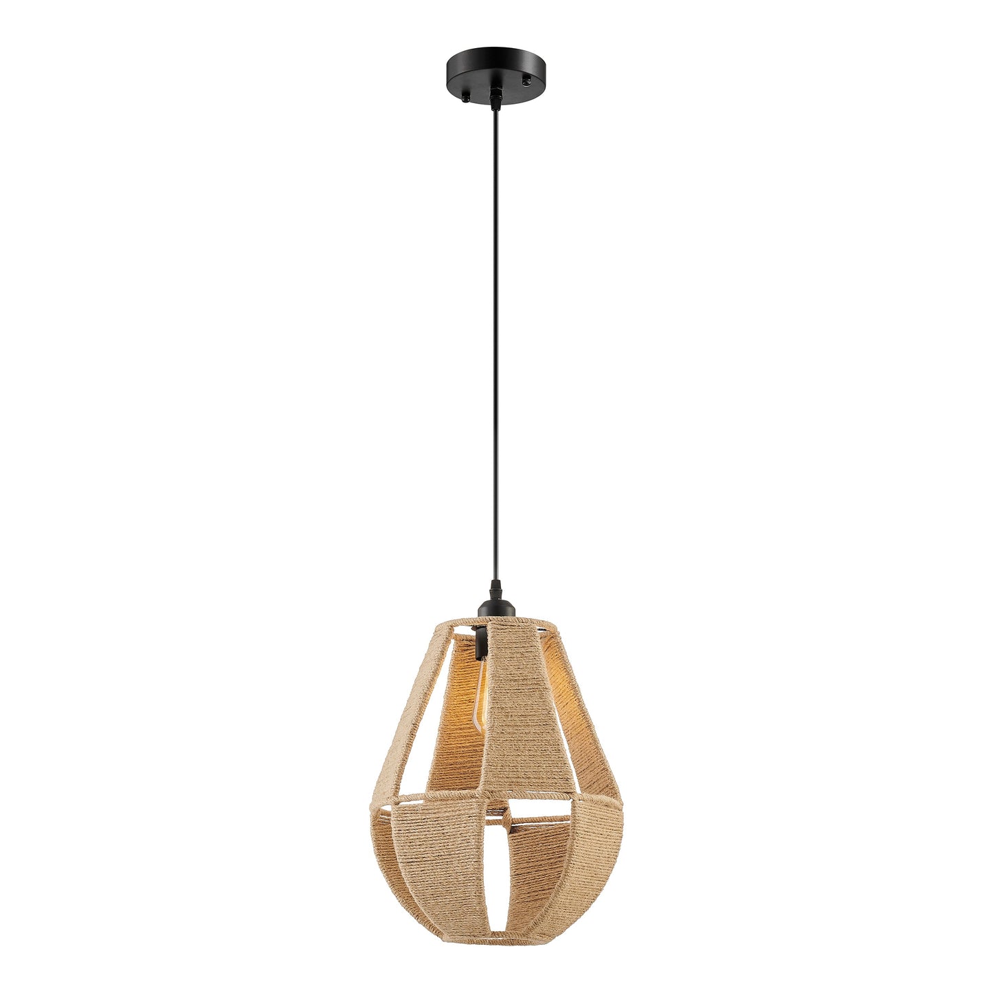 Iron and Ropes 1 Light 12" Diam Pendant // Black and Beige - Disselt Designs