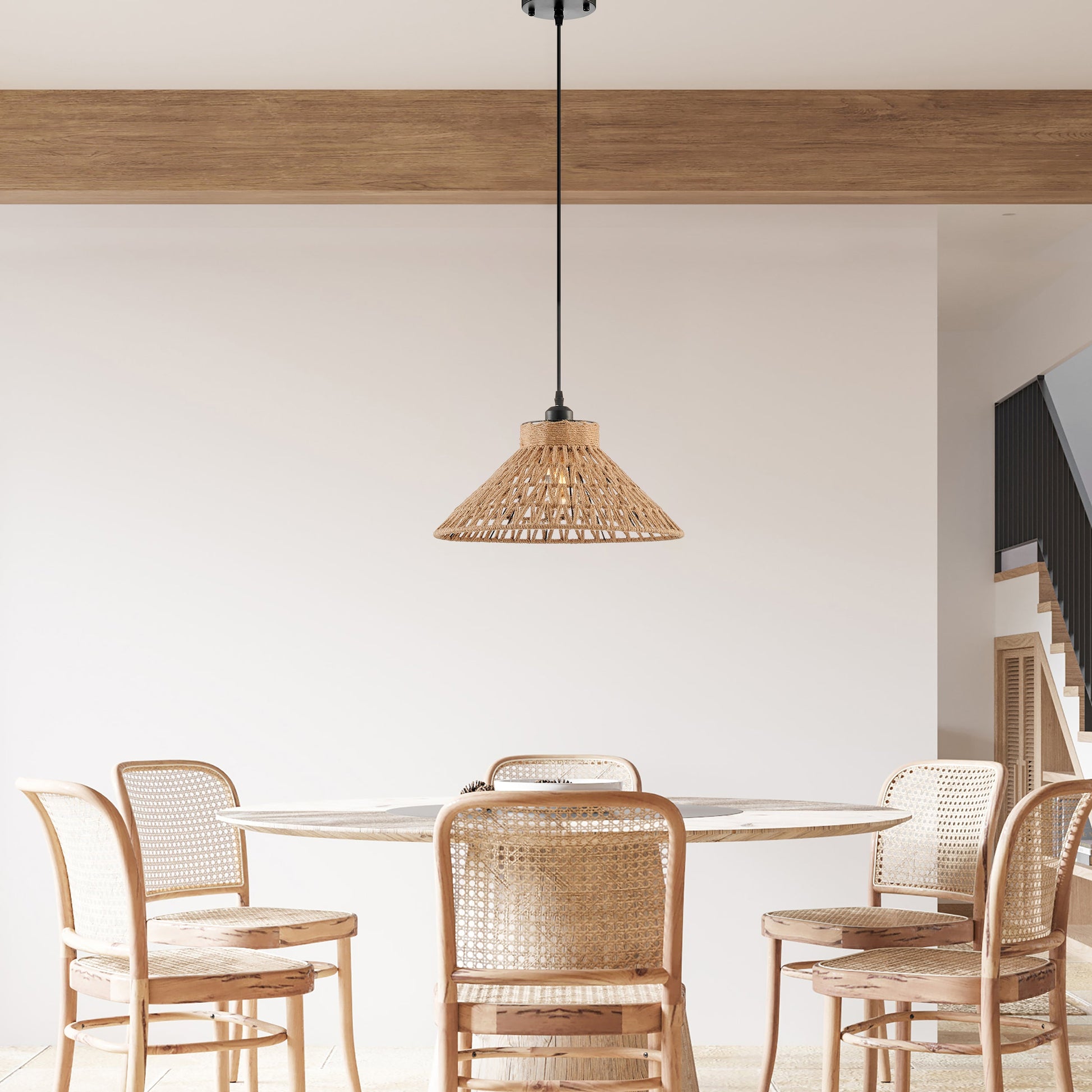 Iron and Ropes 1 Light 15" Diam Pendant // Black and Beige - Disselt Designs