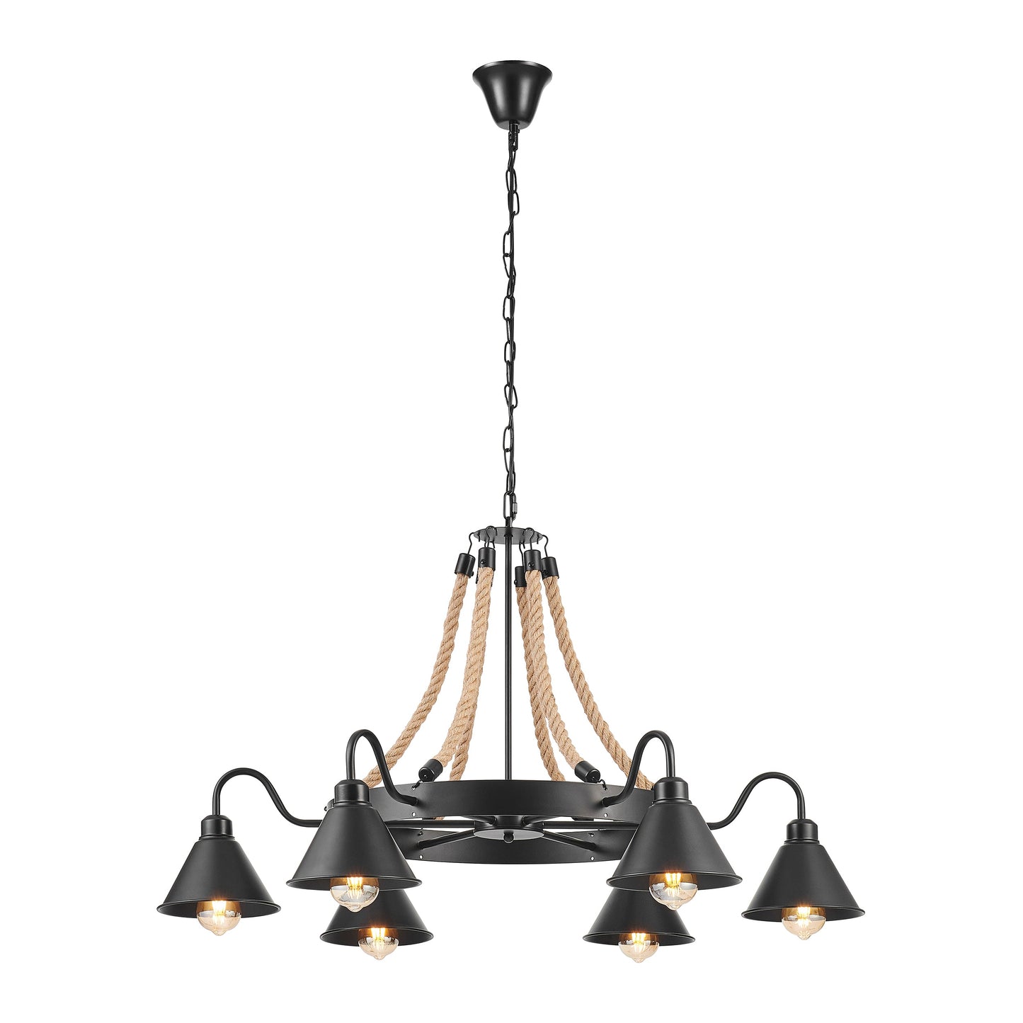 Steel and Ropes 6 Light Chandelier // Black - Disselt Designs