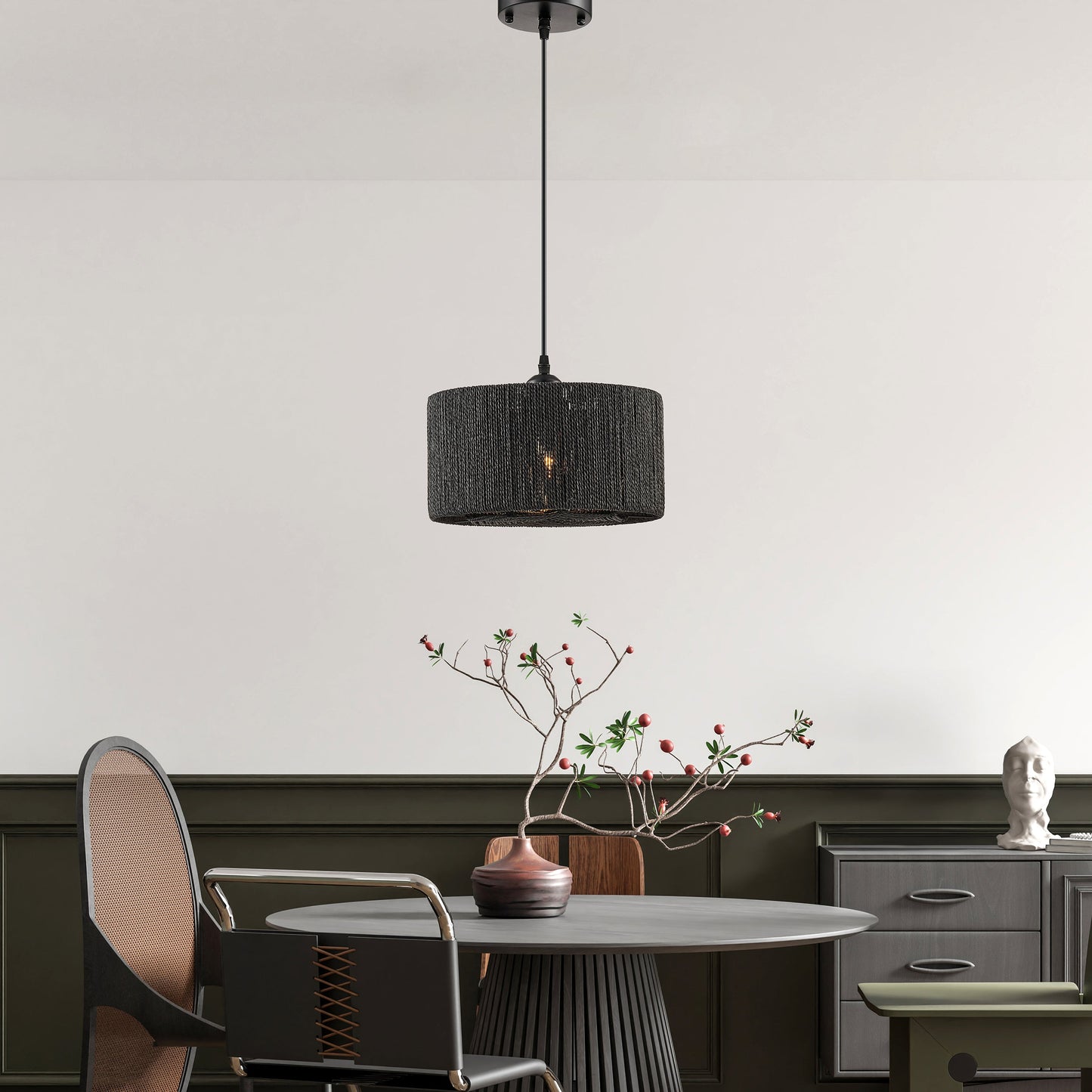 Steel and Ropes with Shade Pendant // Black - Disselt Designs