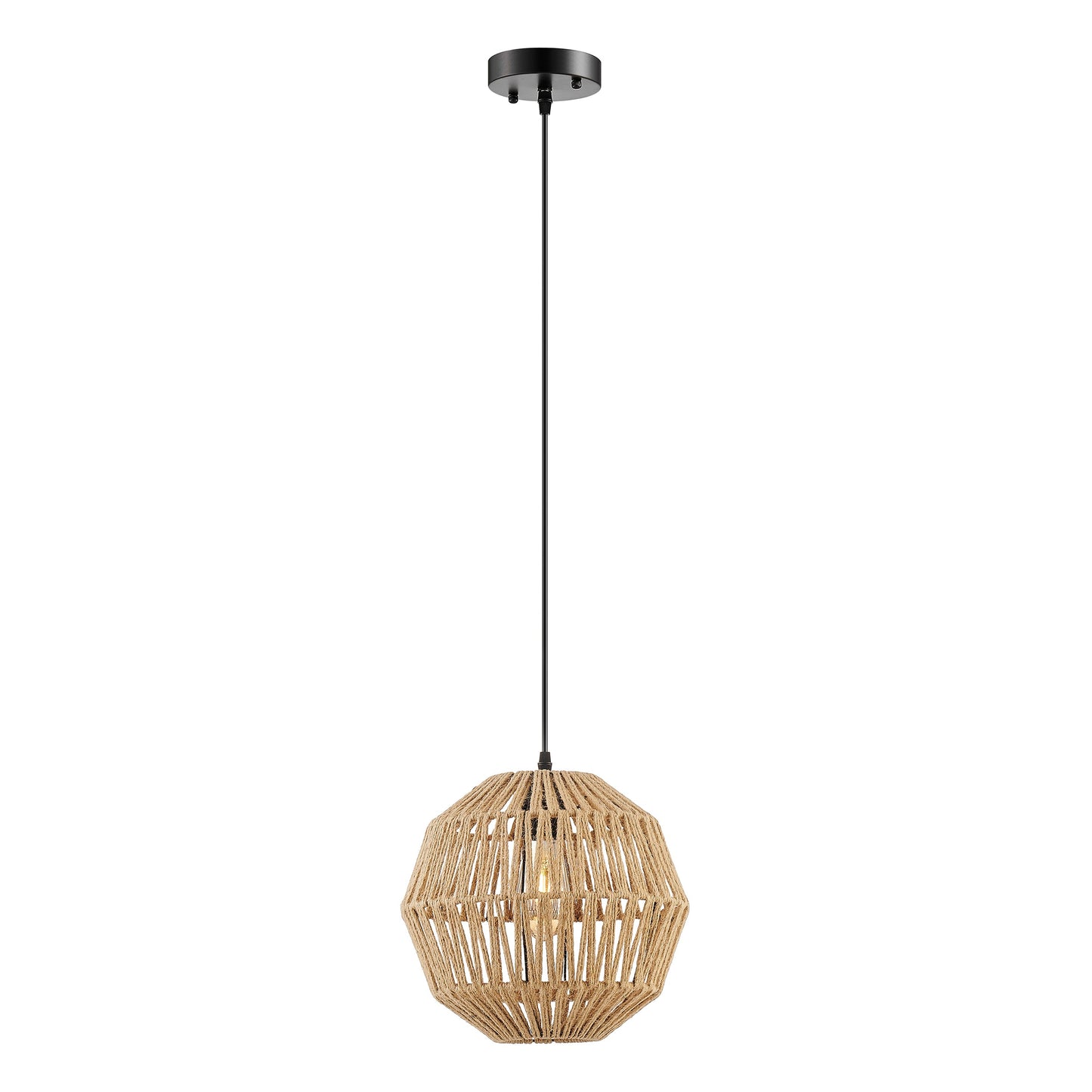 Iron and Ropes 1 Light 11" Diam Pendant // Black and Beige - Disselt Designs