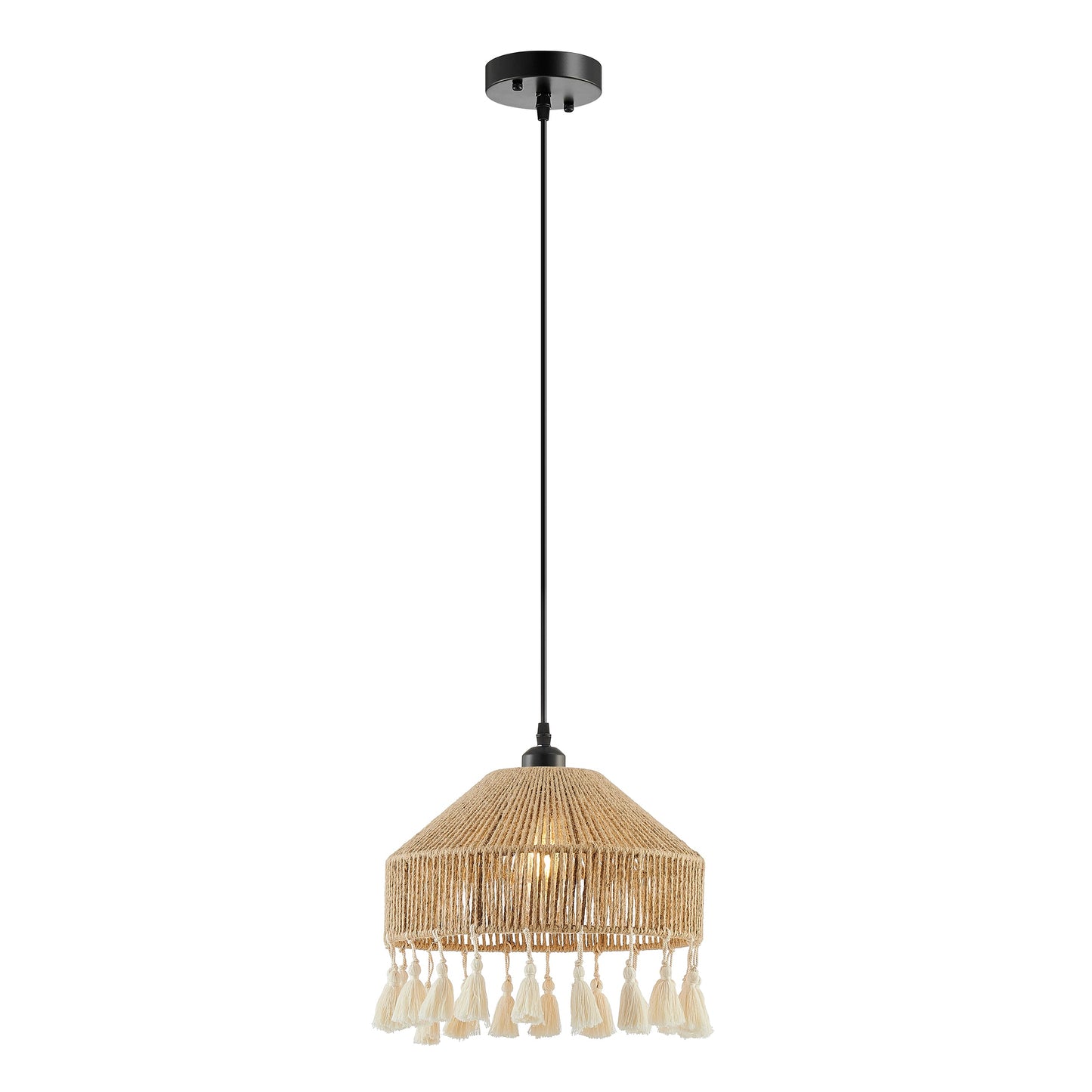 Iron and Ropes 1 Light 13" Diam Pendant // Black and Beige - Disselt Designs