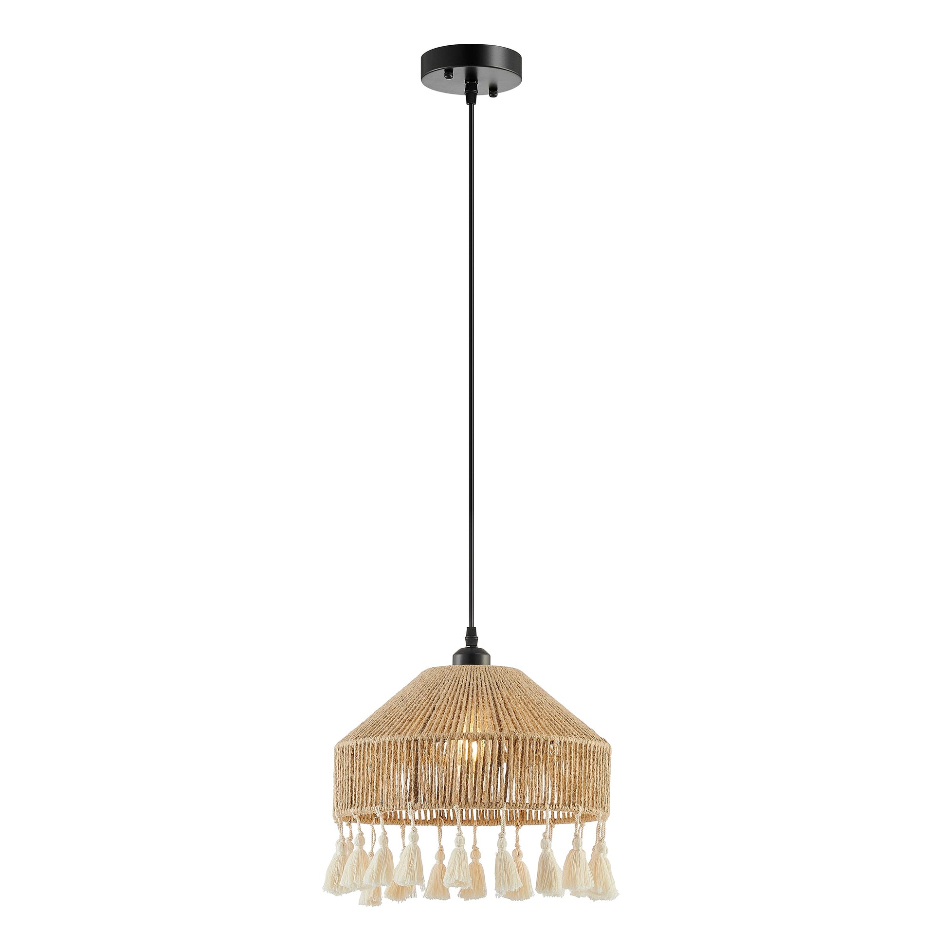 Iron and Ropes 1 Light 13" Diam Pendant // Black and Beige - Disselt Designs