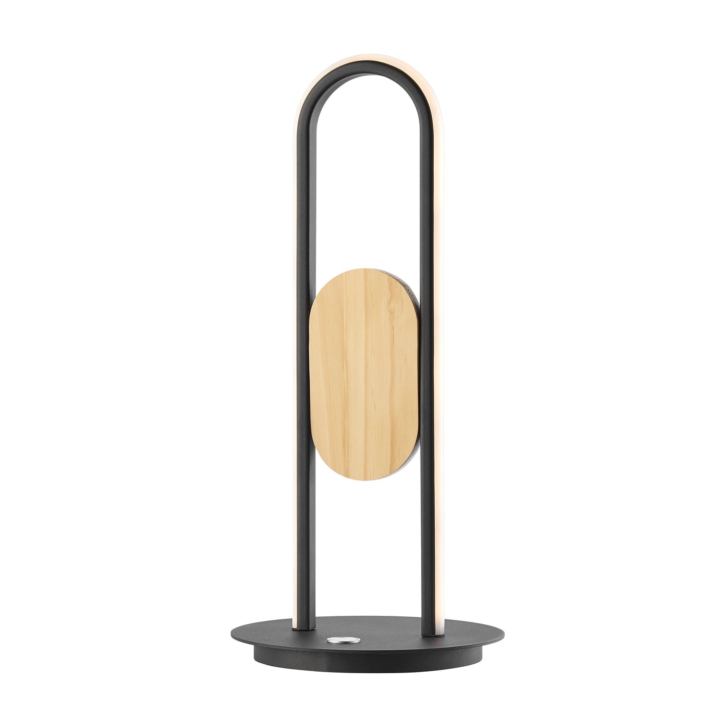 Black and natural wood lamp with touch control and CCT settings