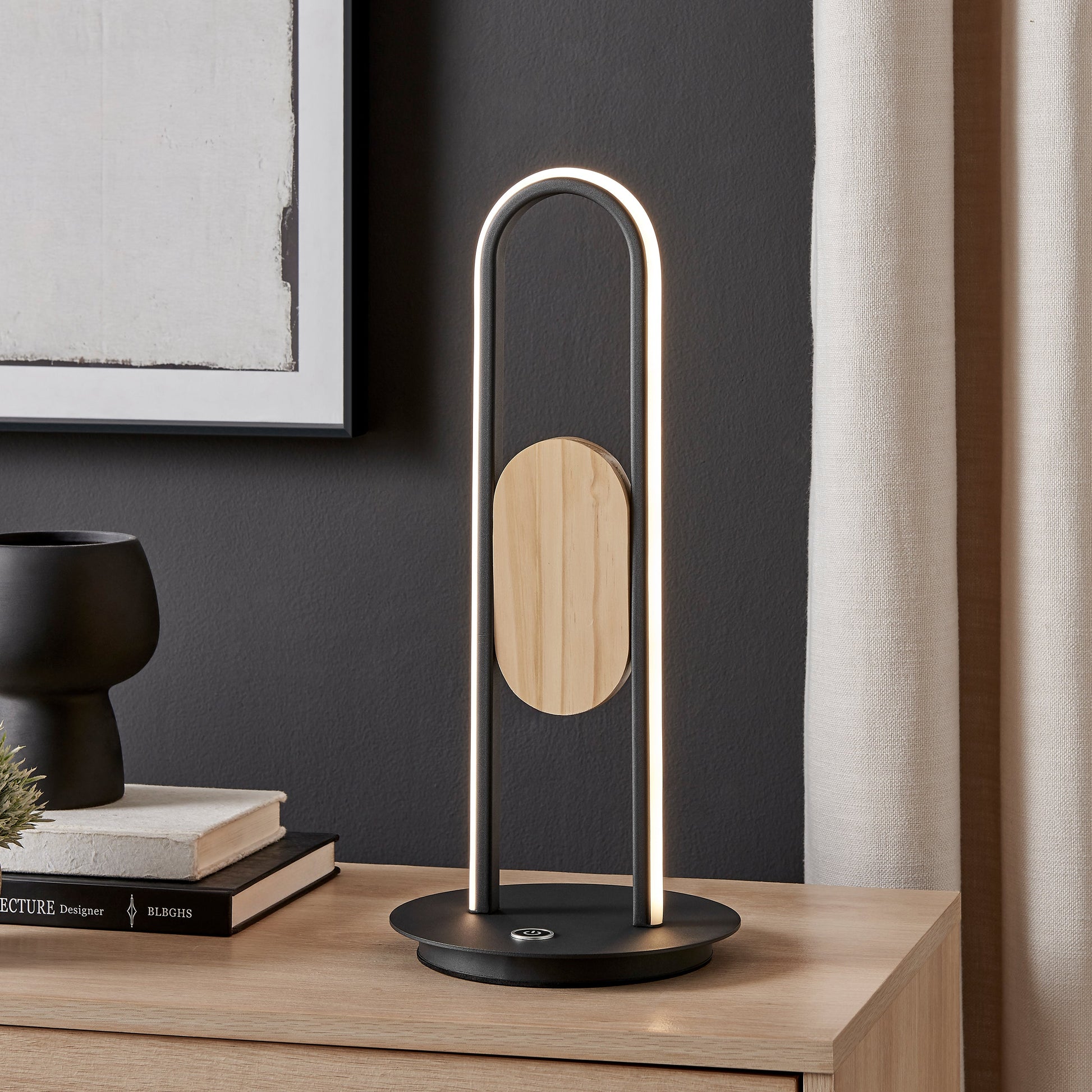 Table Lamp Satin Black & Wood - Disselt Designs