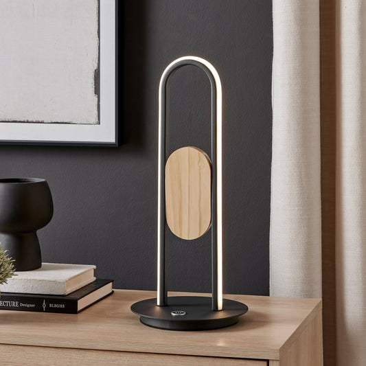 Table Lamp Satin Black & Wood - Disselt Designs