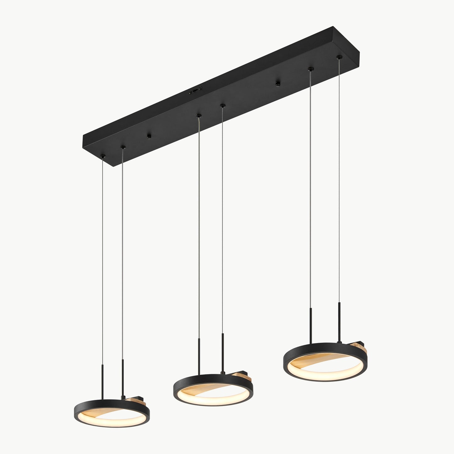 3 heads Satin Black & Wood Chandelier - Disselt Designs
