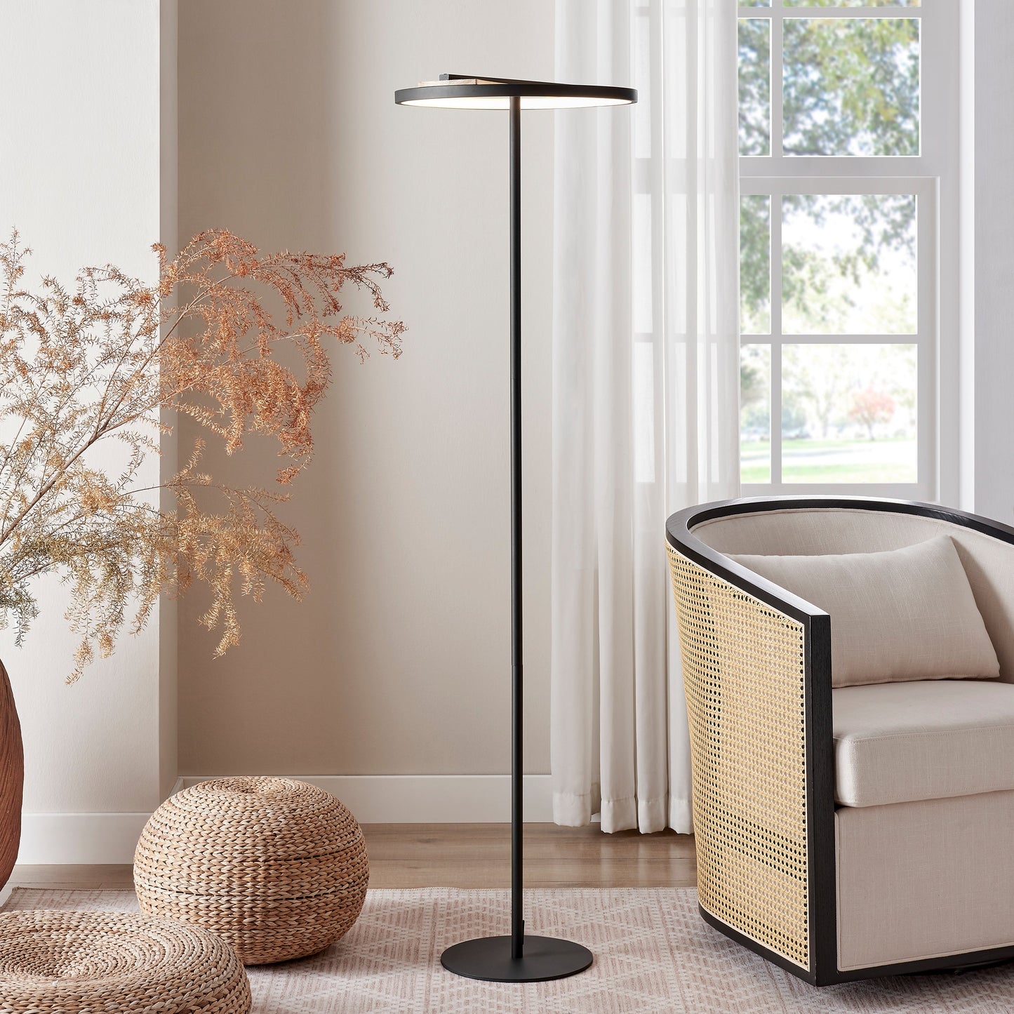 Floor Lamp Satin Black Iron & Wood - Disselt Designs