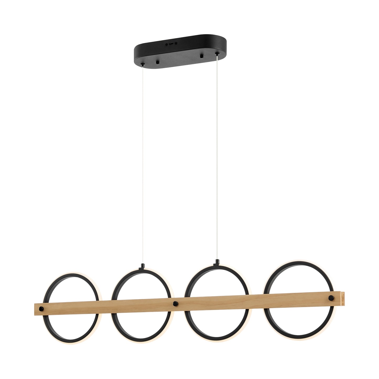 Chandelier 4 Circles Satin Black & Wood - Disselt Designs