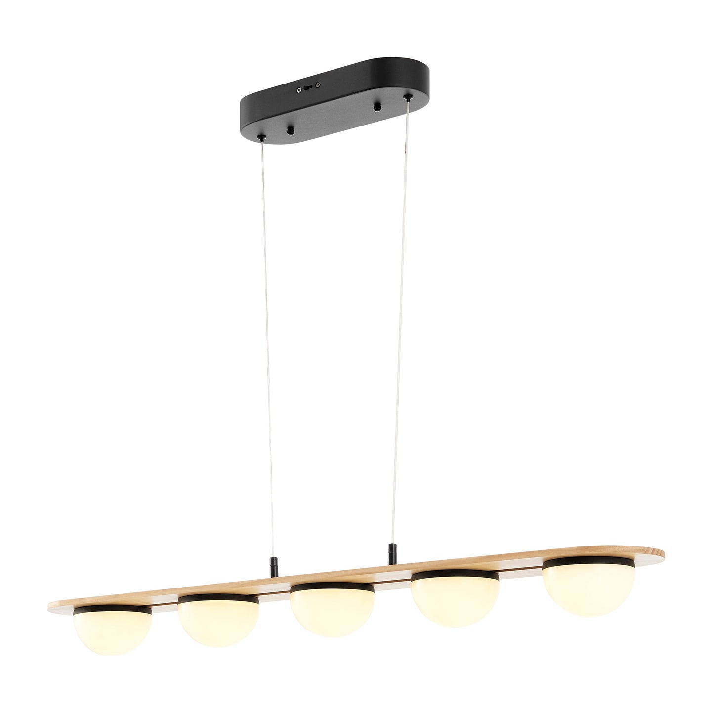 Chandelier 5 Lights Satin Black & Wood - Disselt Designs