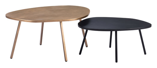 Castelo Coffee Table Set (2-Piece) Brass & Black - Disselt Designs