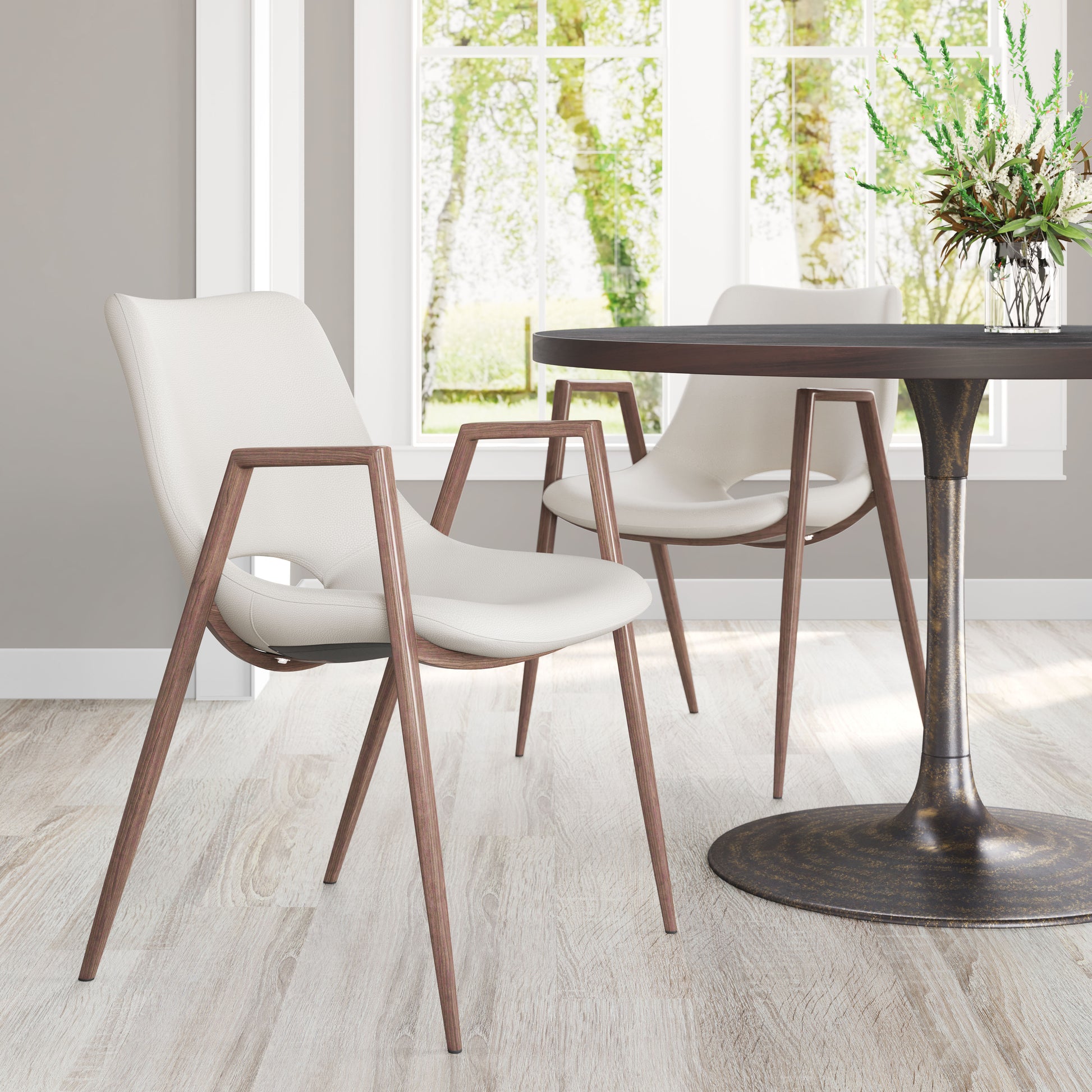 Desi Dining Chair (Set of 2) Beige & Walnut - Disselt Designs