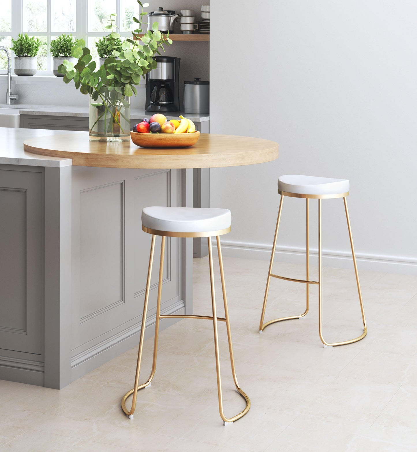 Bree Barstool (Set of 2) White & Gold - Disselt Designs