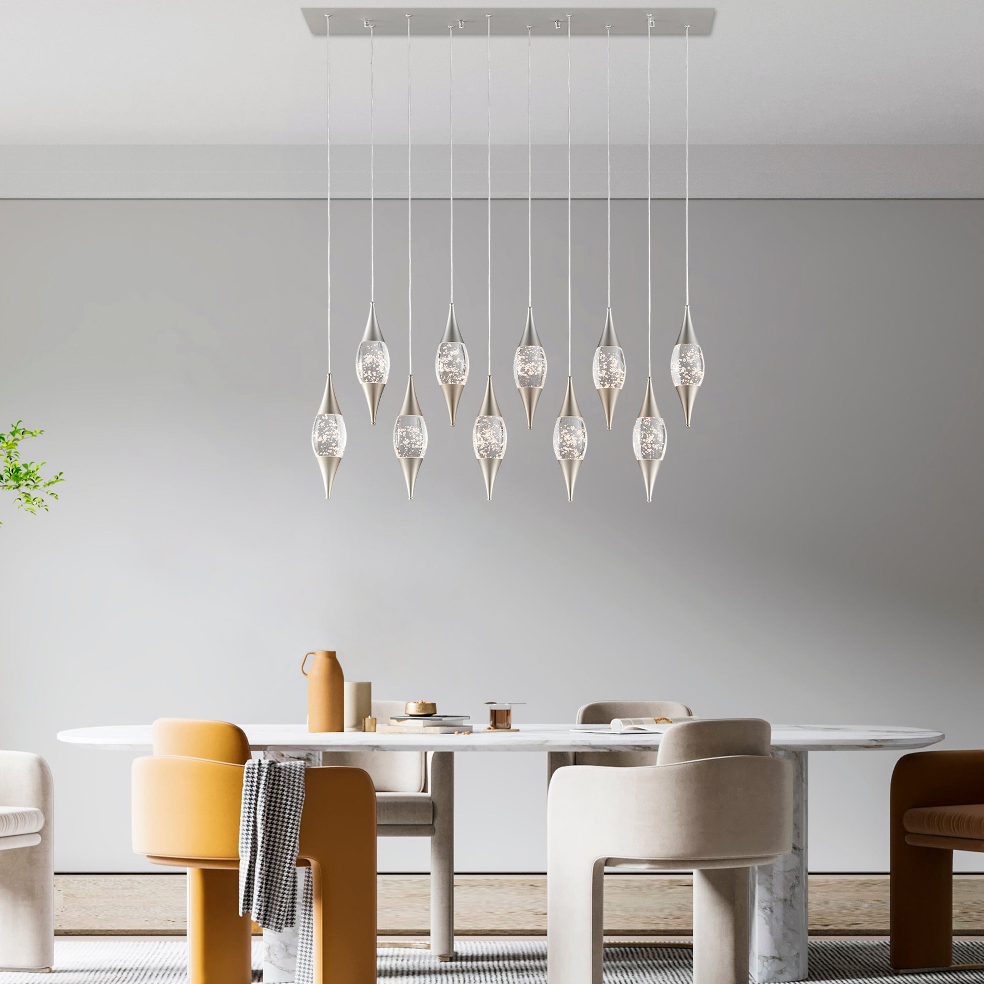 Shinny Teardrops Rectangular Chandelier // Matte Nickel - Disselt Designs