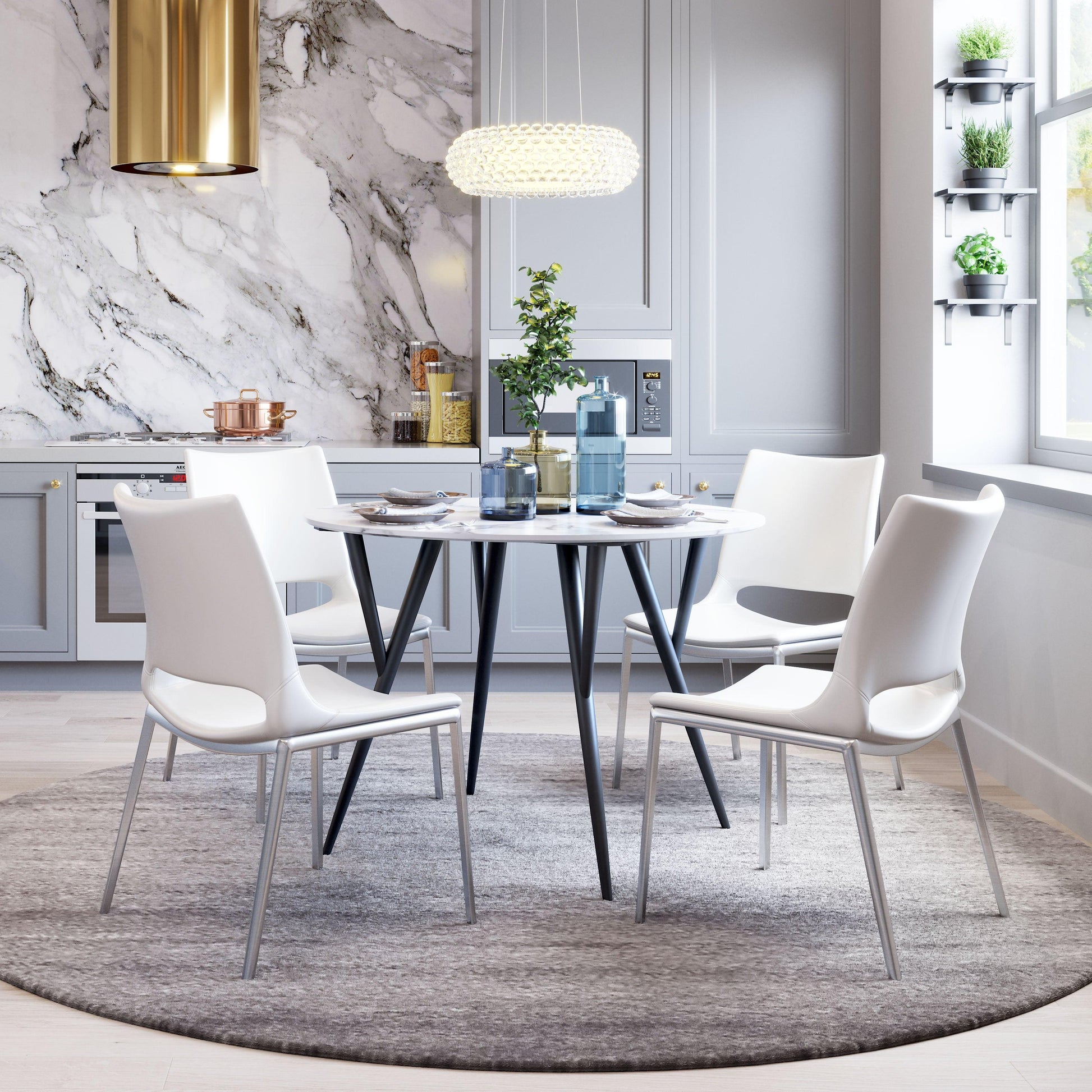 Ace Dining Chair (Set of 2) White & Silver - Disselt Designs