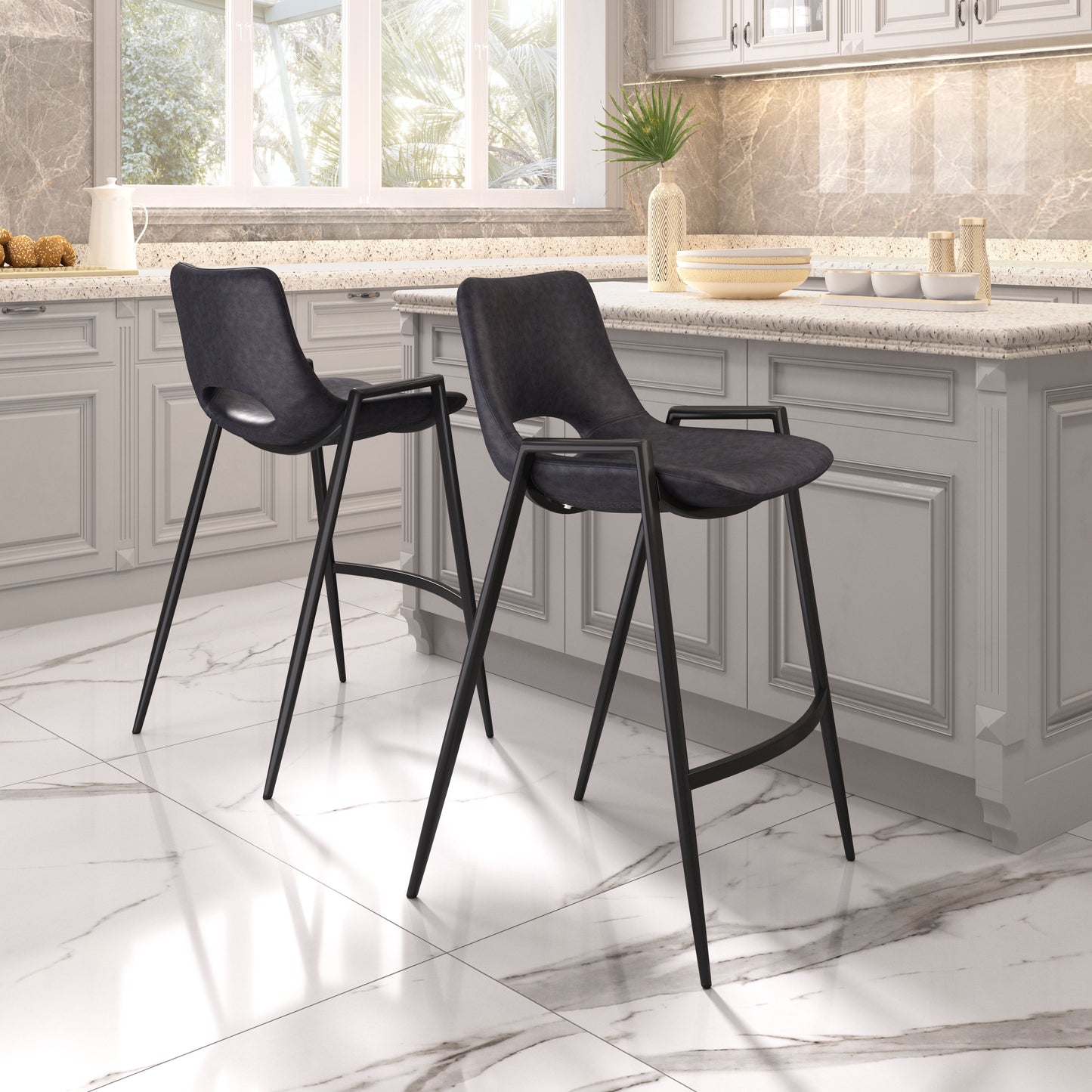 Desi Counter Stool (Set of 2) Black - Disselt Designs