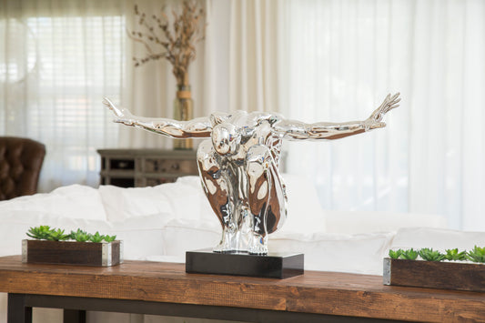 Large Saluting Man Resin Sculpture // Chrome - Disselt Designs
