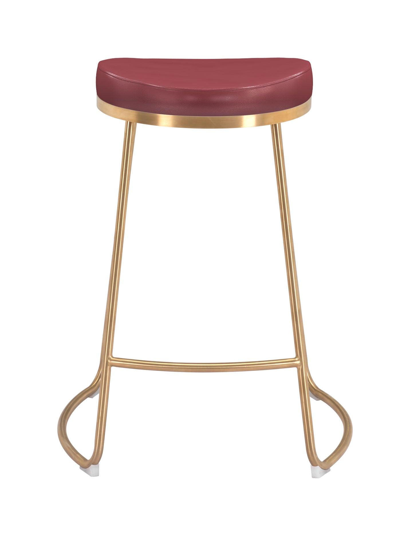 Bree Counter Stool (Set of 2) Burgundy & Gold - Disselt Designs