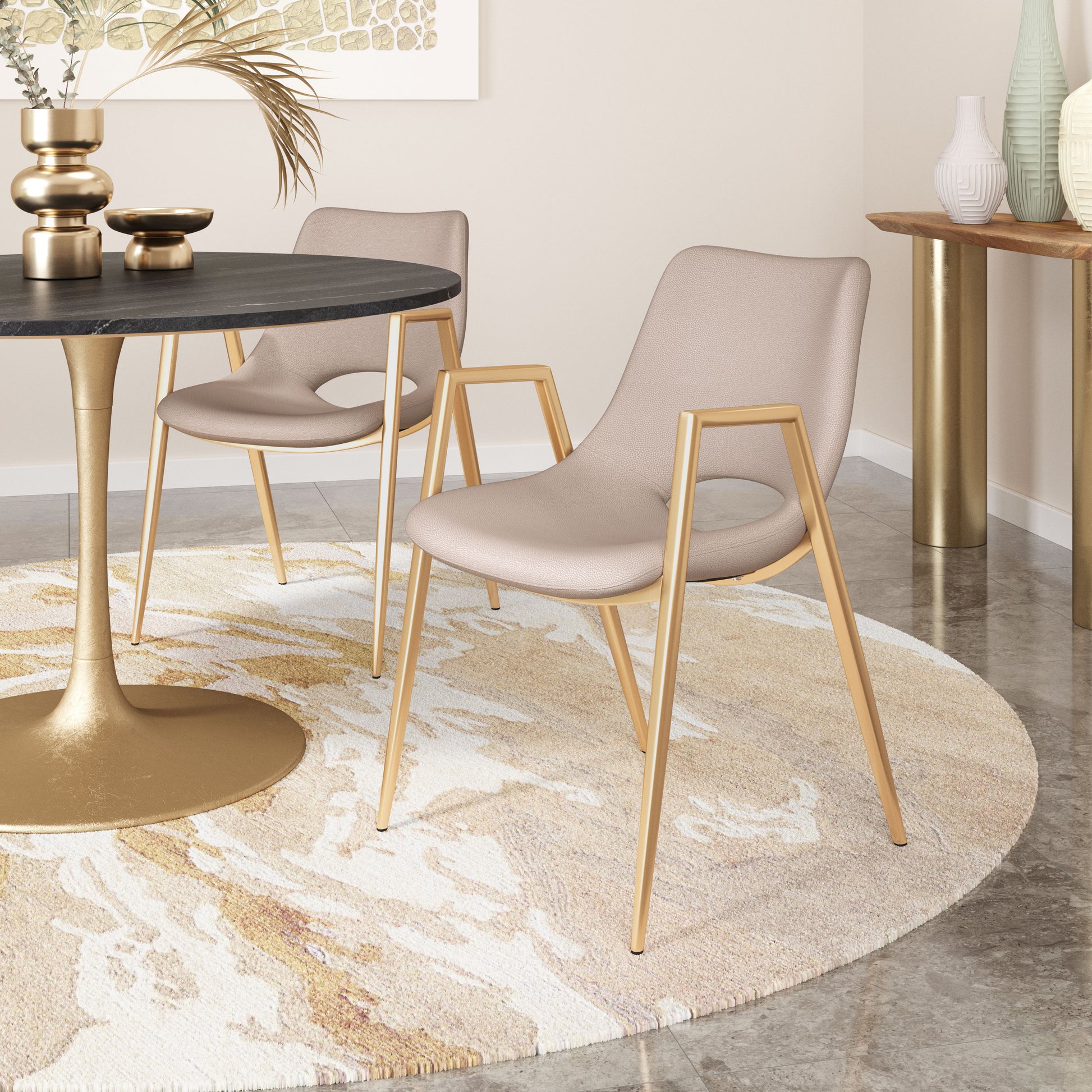 Desi Dining Chair (Set of 2) Beige & Gold - Disselt Designs
