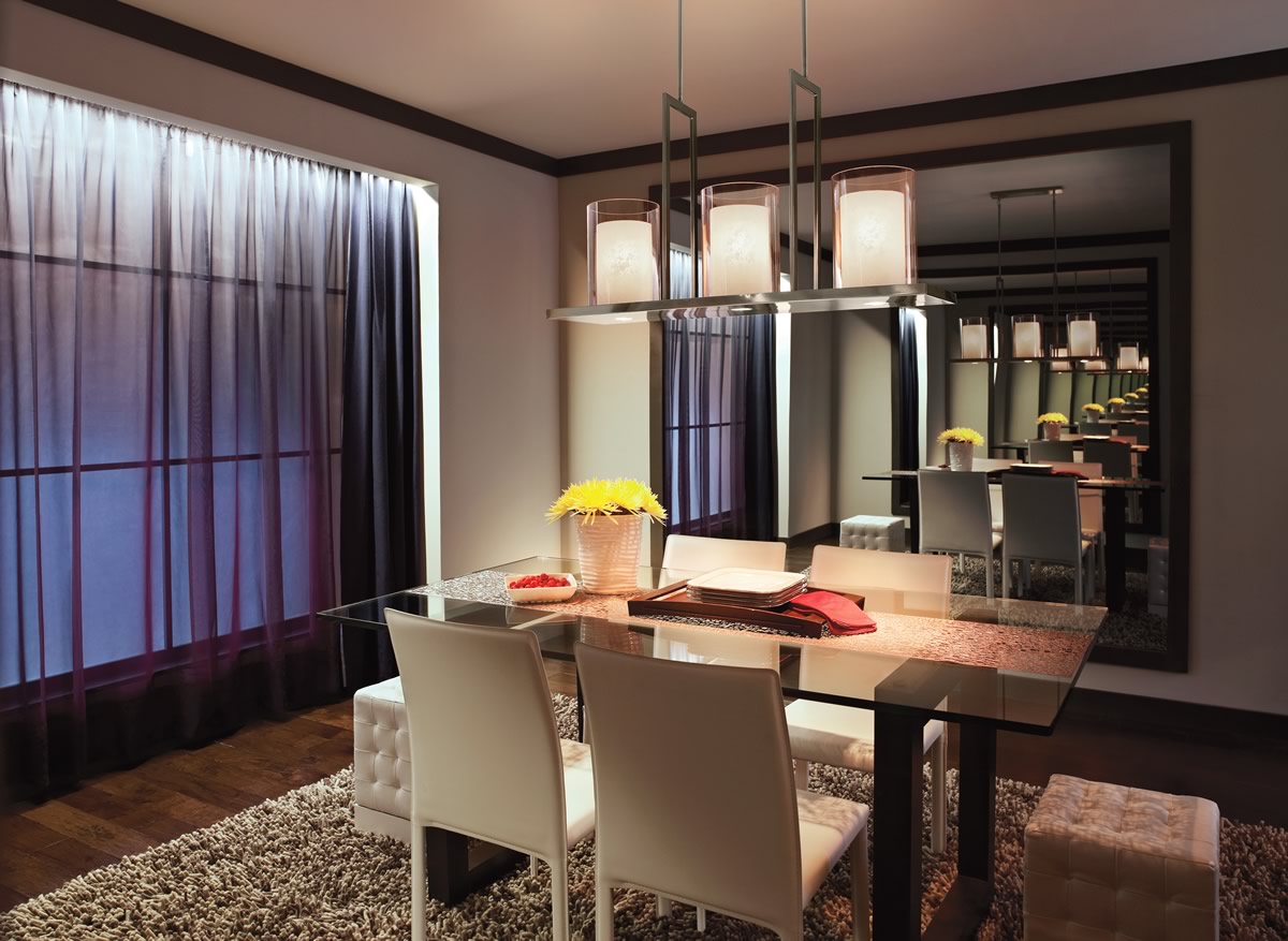 Triad 40"W 6-Light Classic Pewter Finish Clear Glass White Vetro Mica Shades Linear Chandelier by Kichler