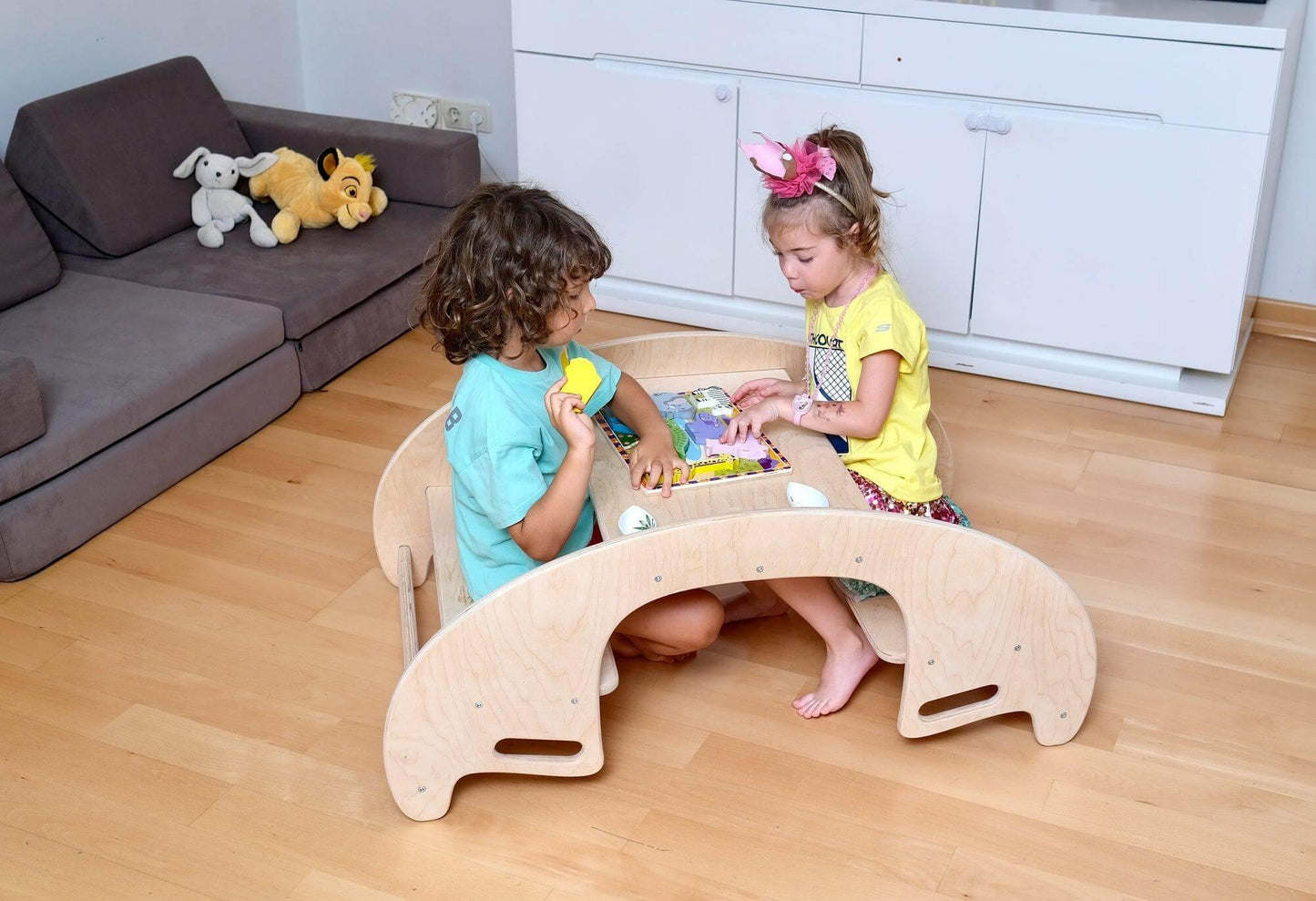 KIDS SEESAW | Montessori Wooden Seesaw & Table Chair Set - Disselt Designs