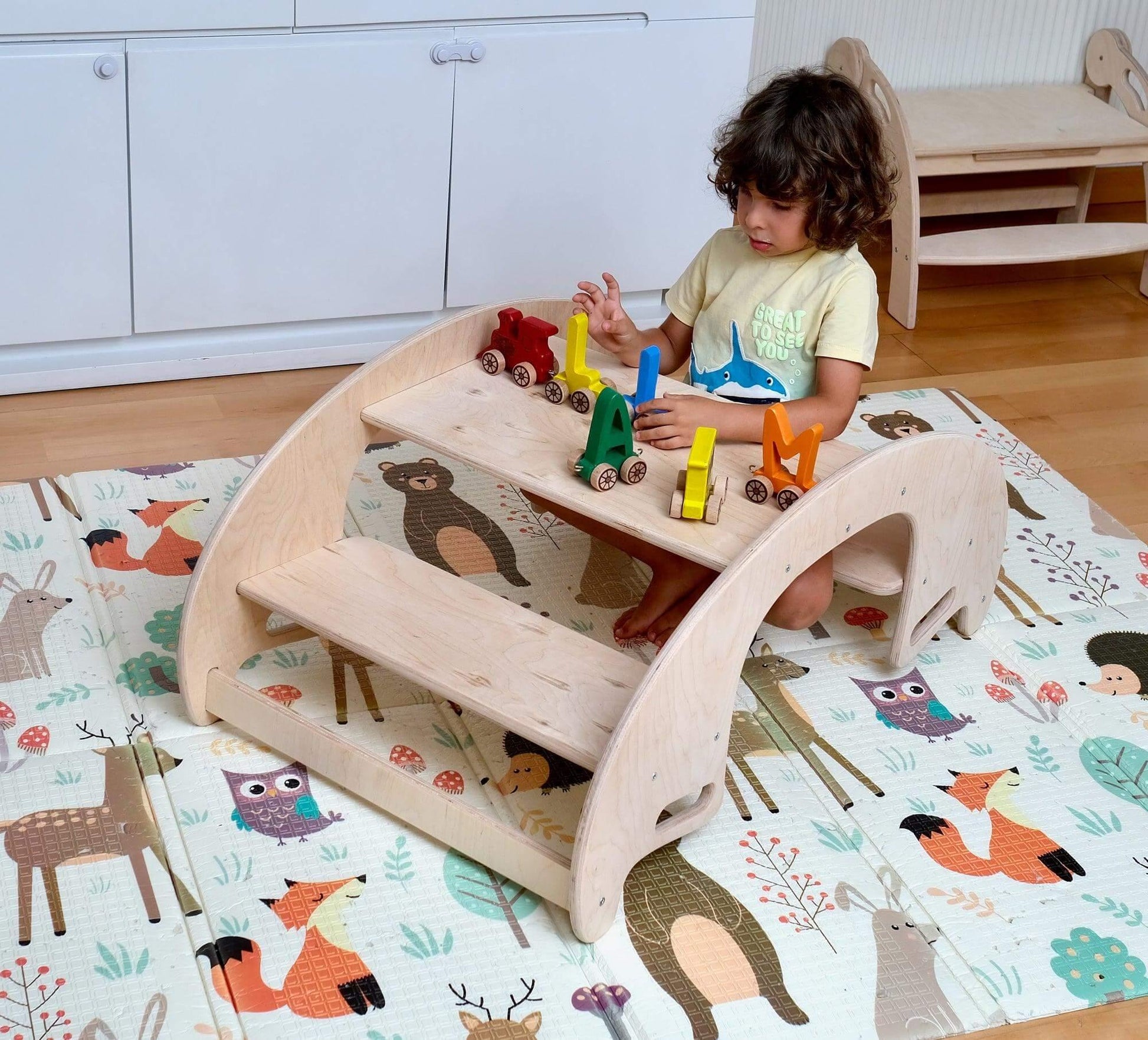 KIDS SEESAW | Montessori Wooden Seesaw & Table Chair Set - Disselt Designs