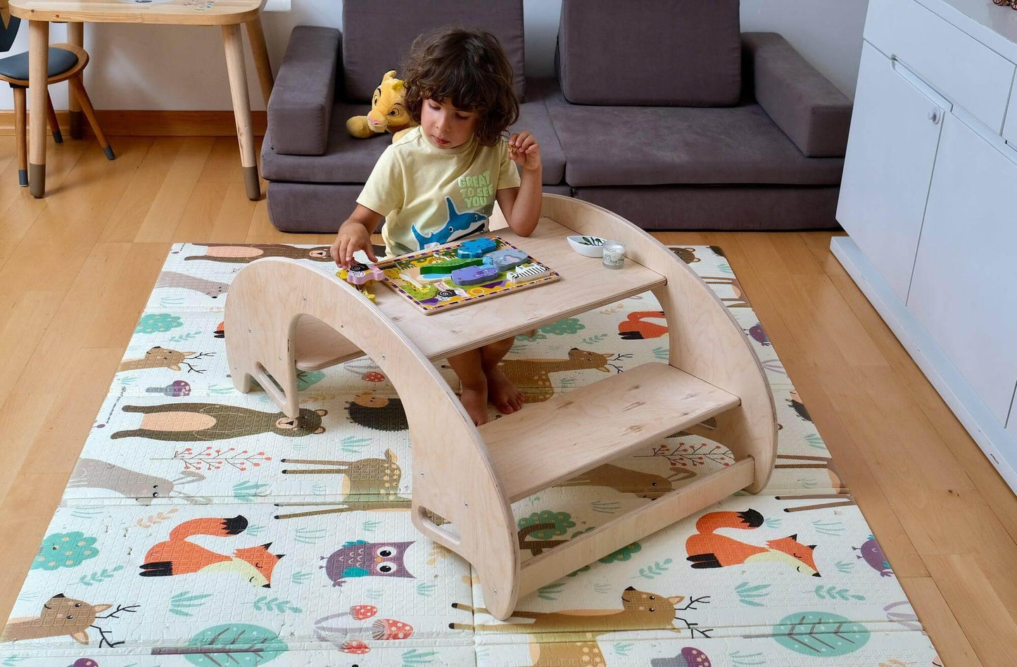 KIDS SEESAW | Montessori Wooden Seesaw & Table Chair Set - Disselt Designs
