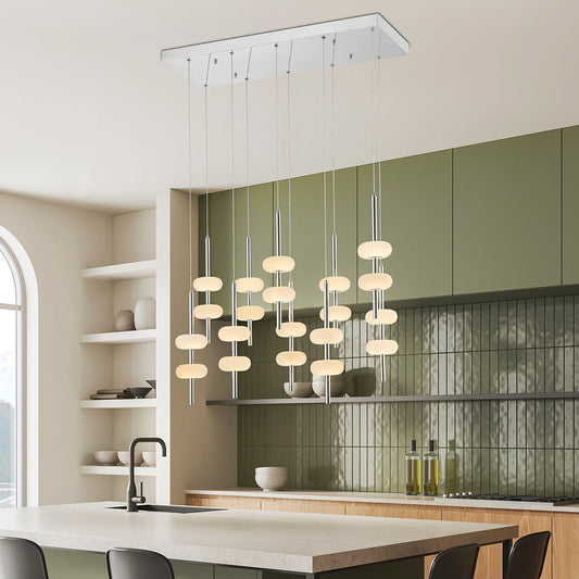 Double Spanish Alabaster Rectangular Chandelier // Chrome - Disselt Designs