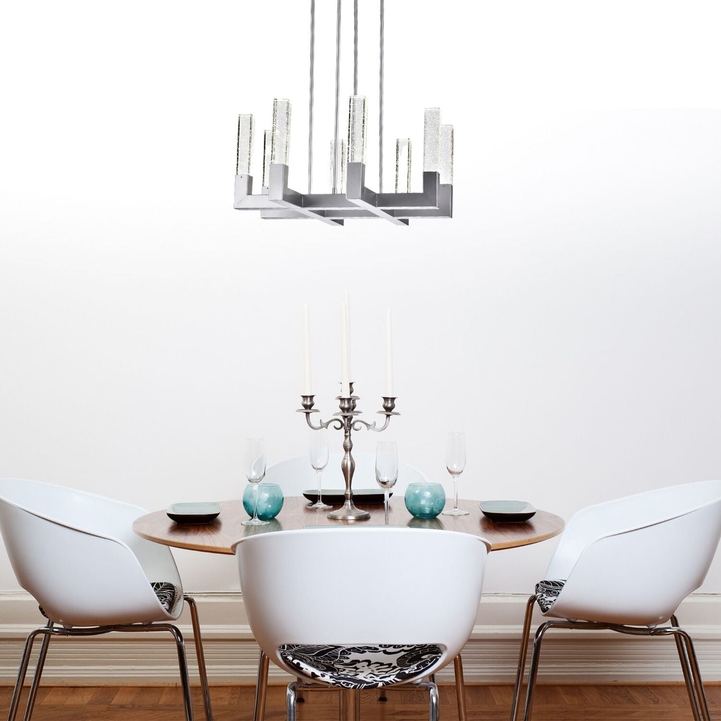 8 Light Square Crystal Dianyi LED Chandelier // Silver - Disselt Designs