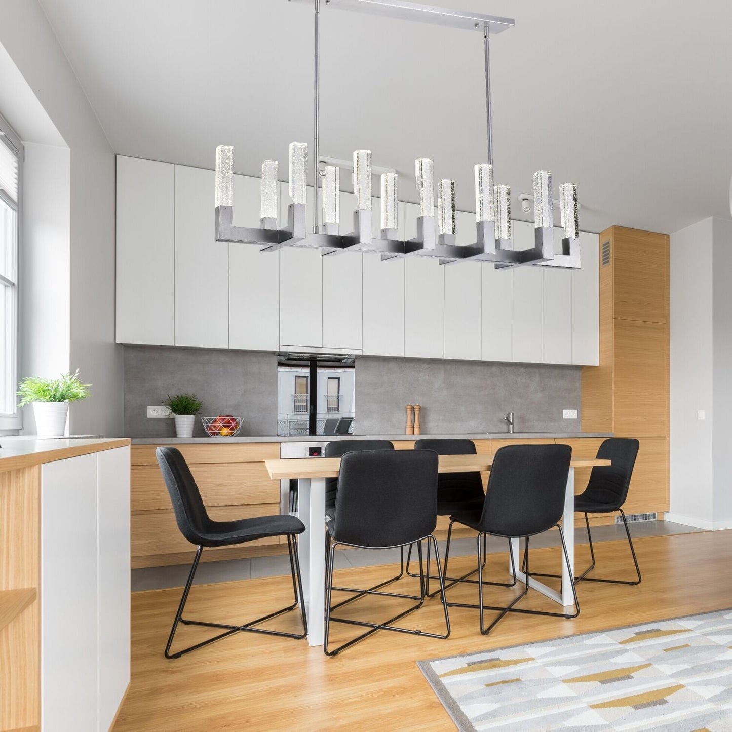 12 Light Rectangular Crystal Dianyi LED Chandelier // Silver - Disselt Designs