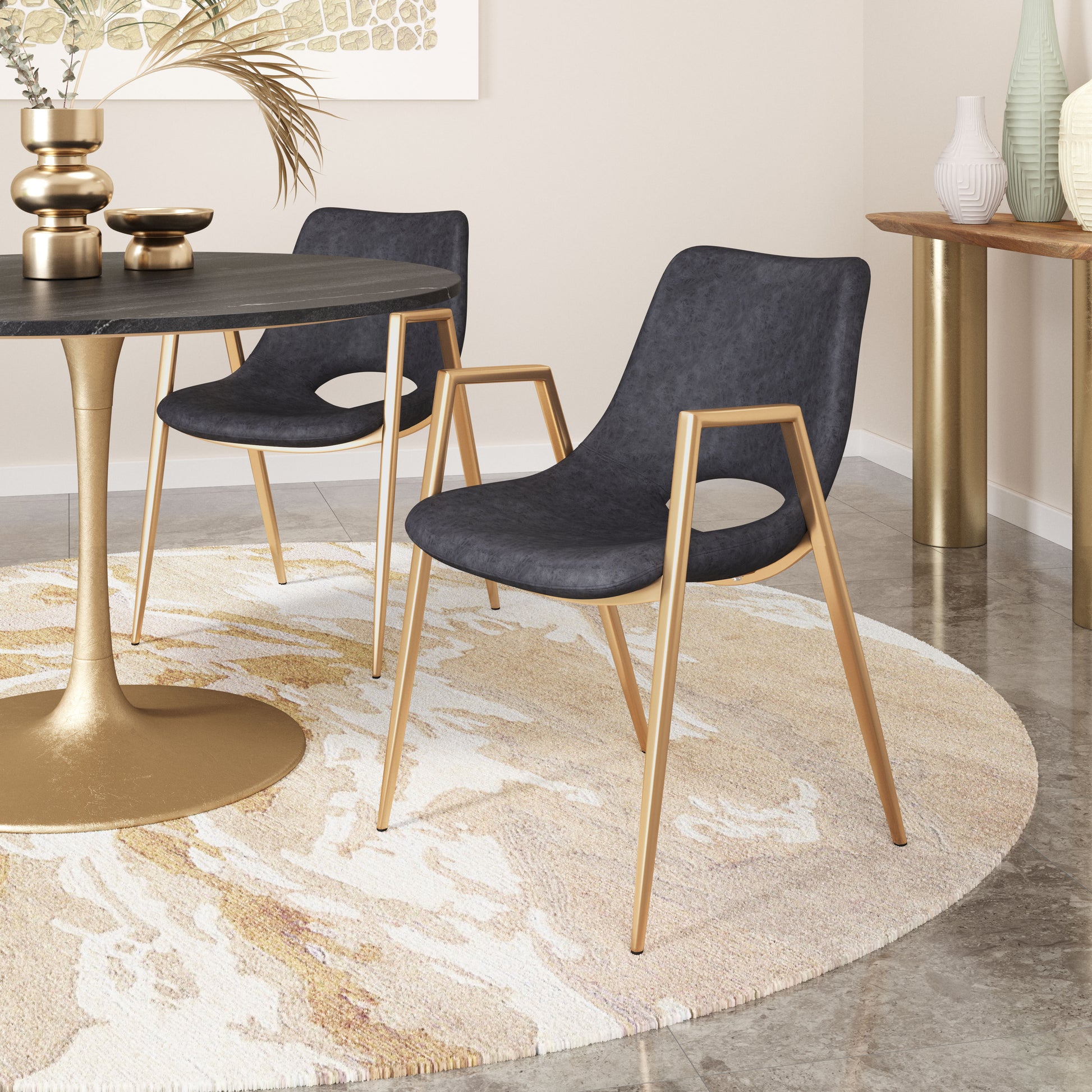Desi Dining Chair (Set of 2) Black & Gold - Disselt Designs