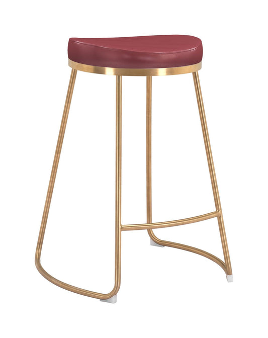 Bree Counter Stool (Set of 2) Burgundy & Gold - Disselt Designs