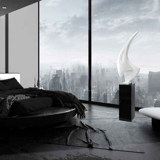 Sail Floor Sculpture With Black Stand 70" Tall // White - Disselt Designs