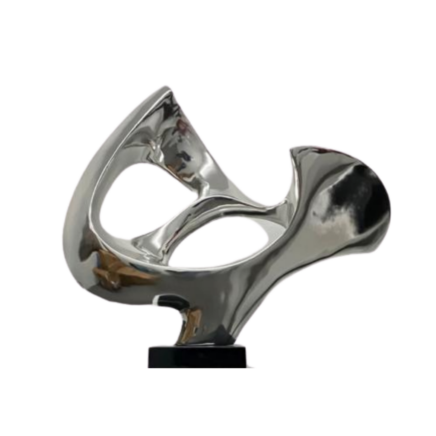 Abstract Mask 54" Tall Floor Sculpture // Chrome with Black Stand - Disselt Designs