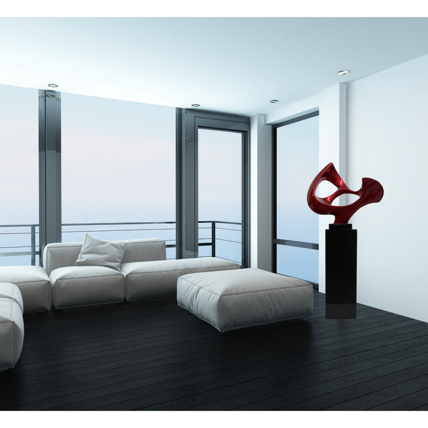 Abstract Mask 54" Tall Floor Sculpture // Metallic Red and Black Stand - Disselt Designs