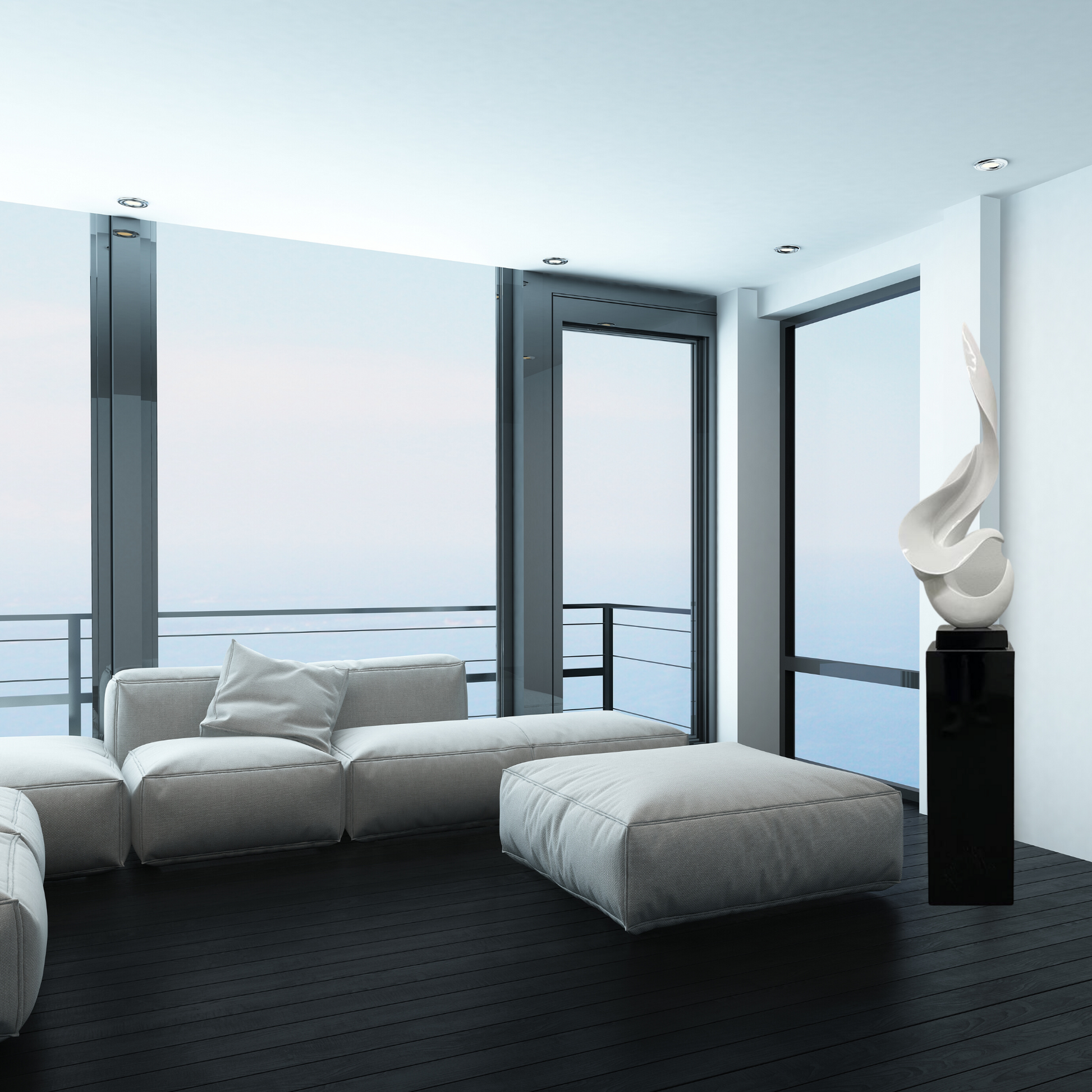 White Flame Floor Sculpture With Black Stand, 65" Tall - Disselt Designs