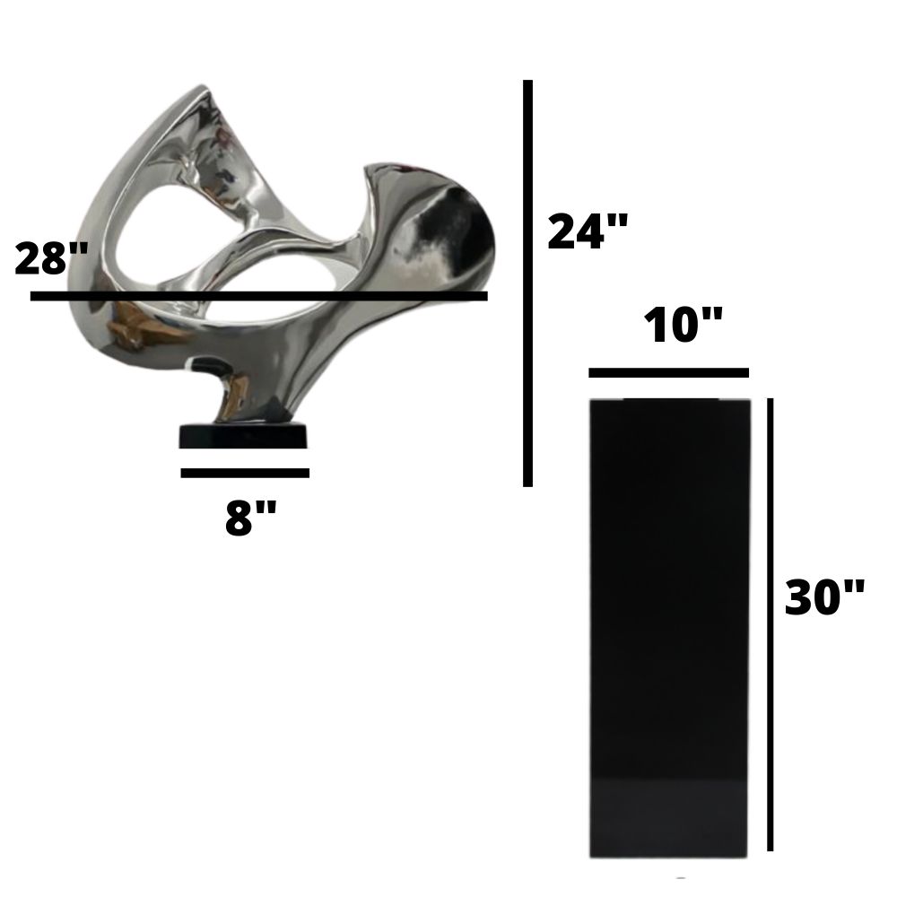 Abstract Mask 54" Tall Floor Sculpture // Chrome with Black Stand - Disselt Designs