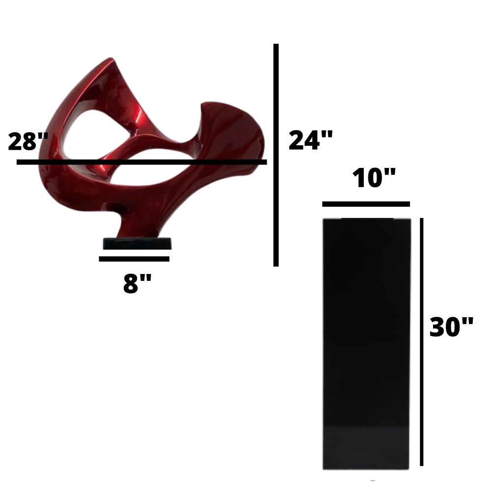 Abstract Mask 54" Tall Floor Sculpture // Metallic Red and Black Stand - Disselt Designs