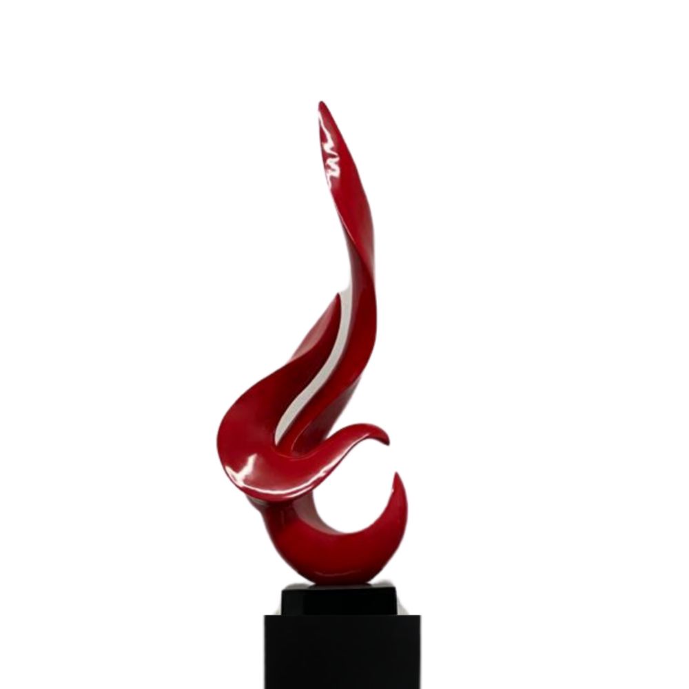 Red Flame Floor Sculpture With Black Stand, 65" Tall - Disselt Designs