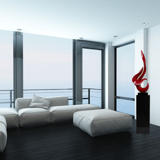 Red Flame Floor Sculpture With Black Stand, 65" Tall - Disselt Designs