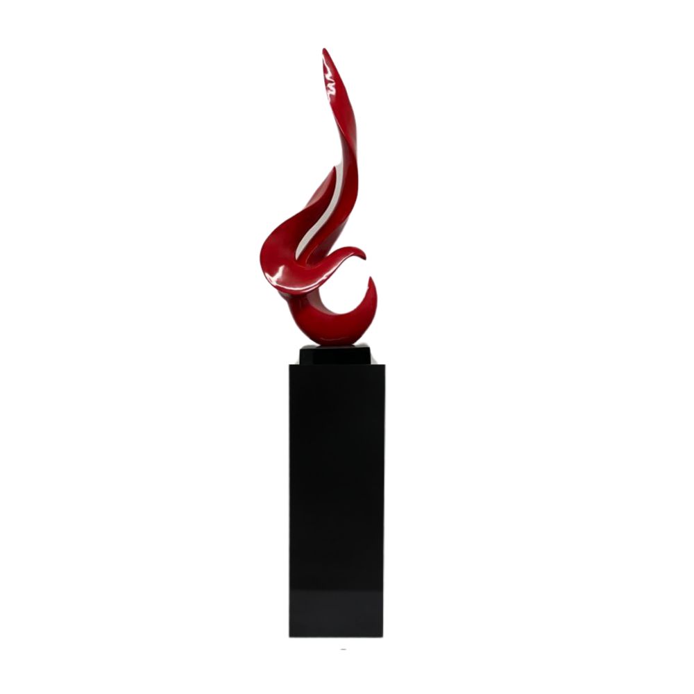 Red Flame Floor Sculpture With Black Stand, 65" Tall - Disselt Designs