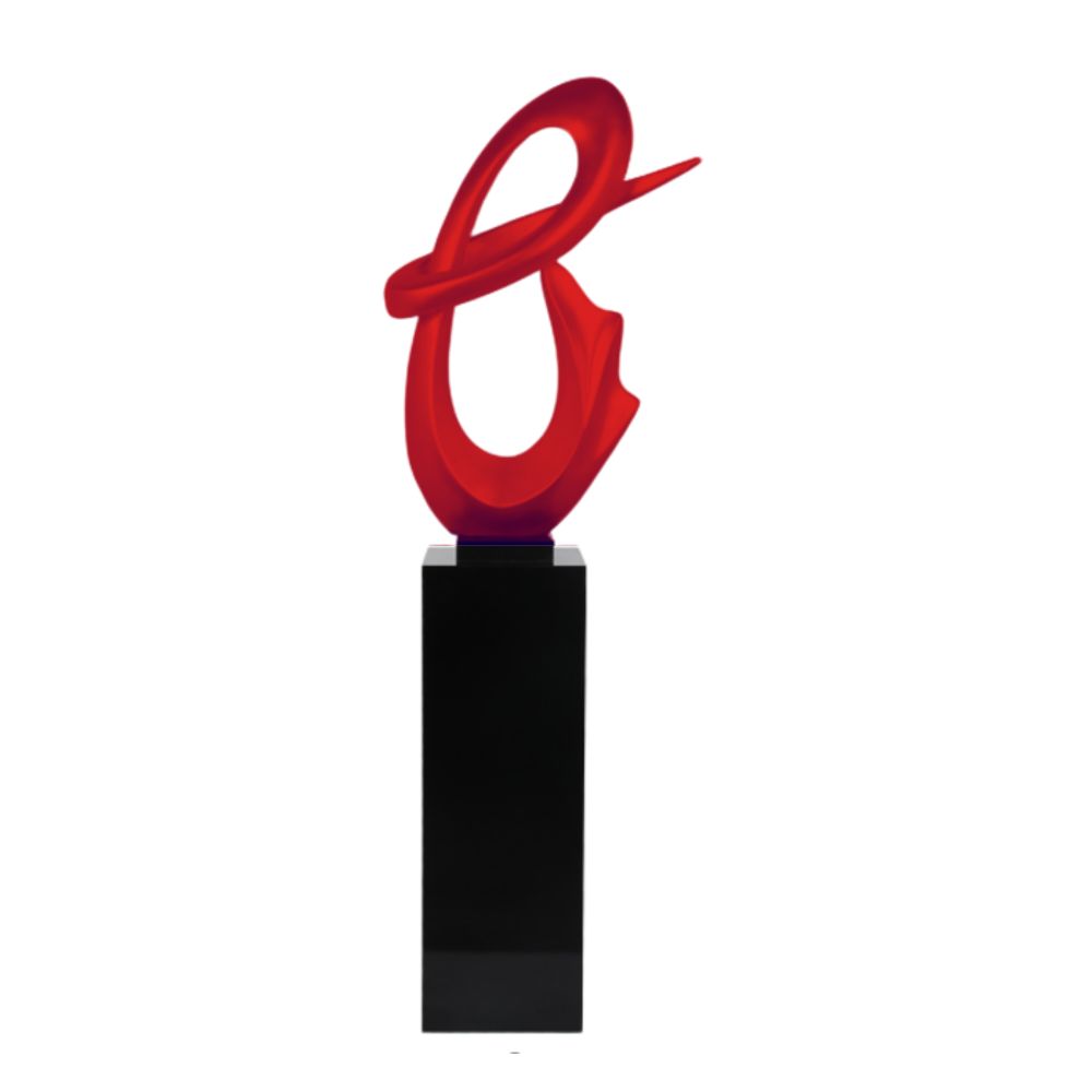 Fluid Abstract 59" Tall Floor Sculpture // Red with Black Stand - Disselt Designs