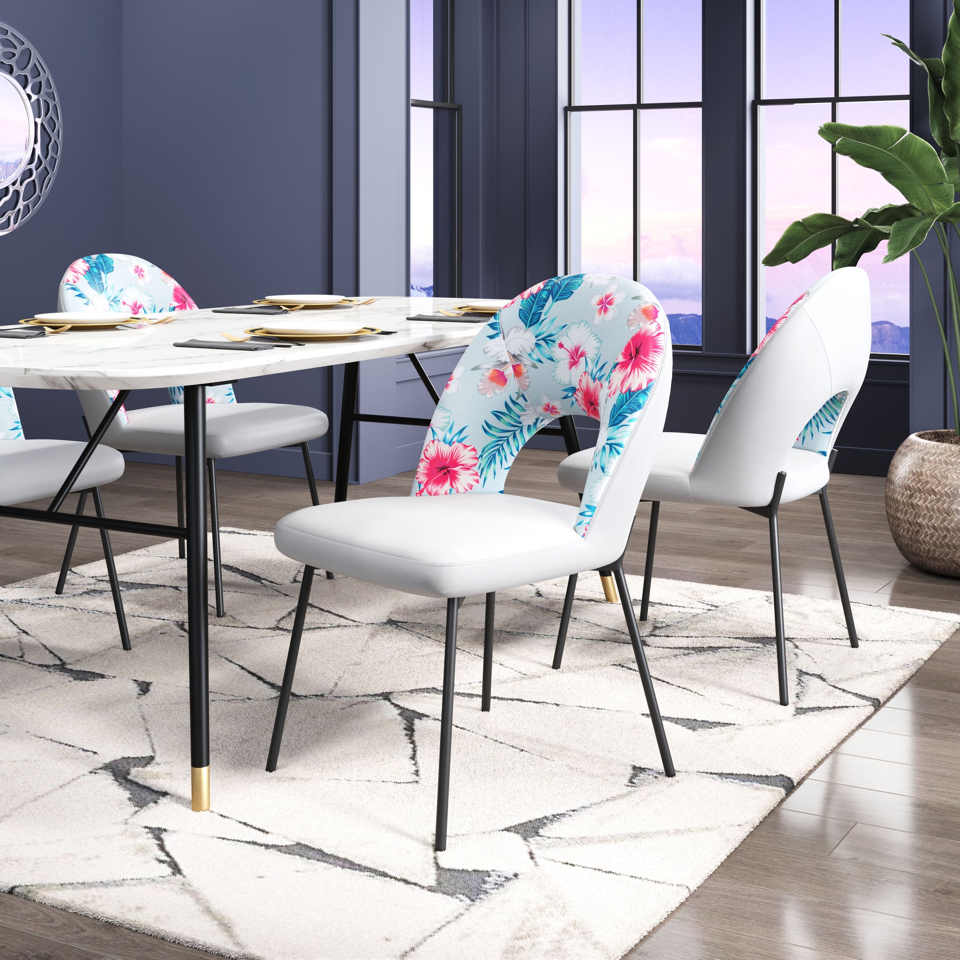 Torrey Dining Chair (Set of 2) Multicolor Print & Gray - Disselt Designs