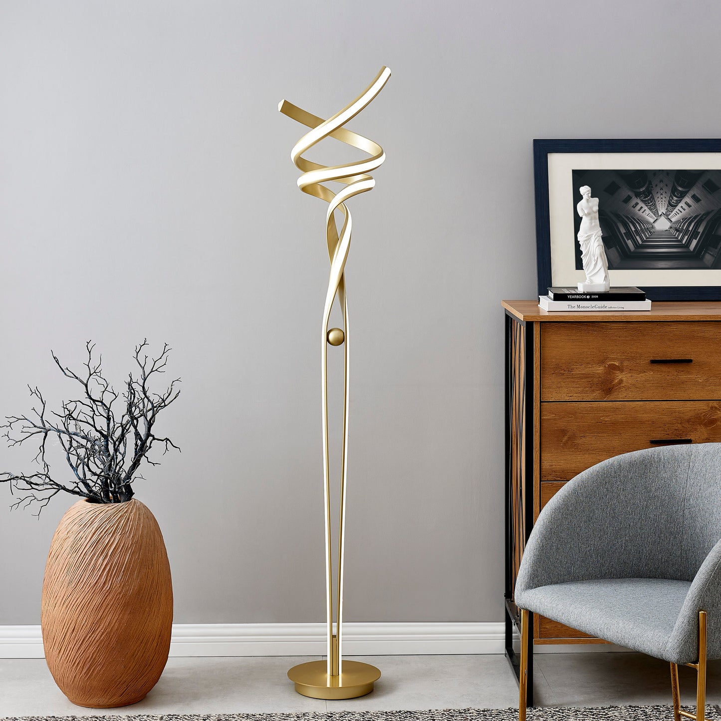 Munich LED Sandy Gold 63" Floor Lamp // Dimmable - Disselt Designs